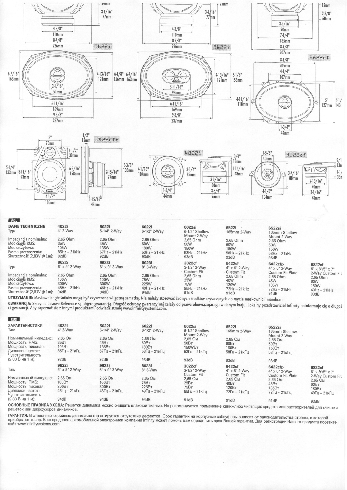 Infinity REF 6522i User manual