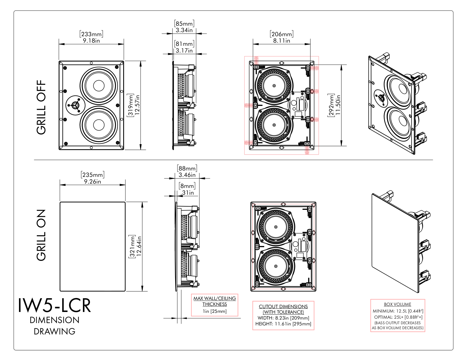 MartinLogan IW5-LCR Dimensional Drawing