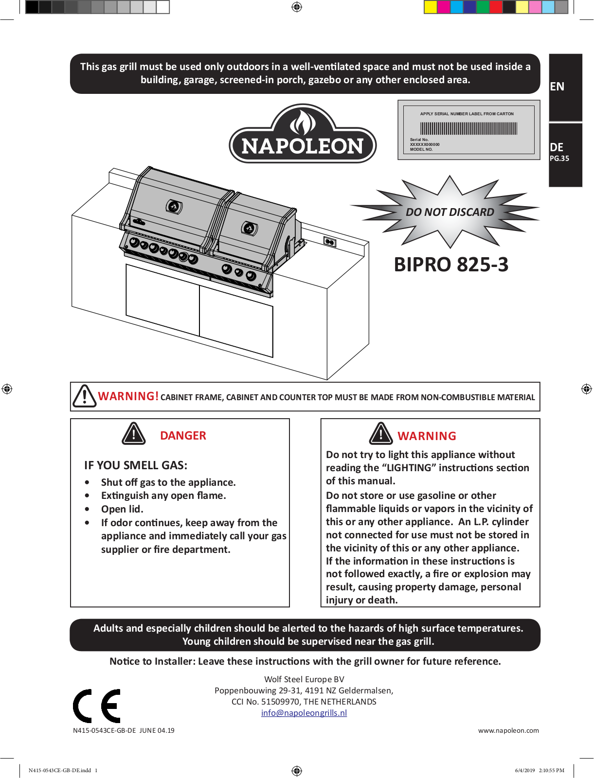 Napoleon BIPRO 825-3 operation manual