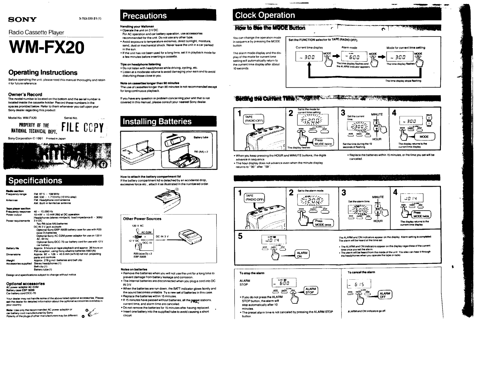 Sony WM-FX20 User Manual