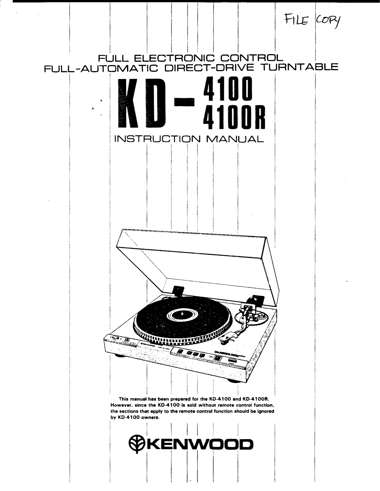 Kenwood KD-4100R, KD-4100 Owner's Manual