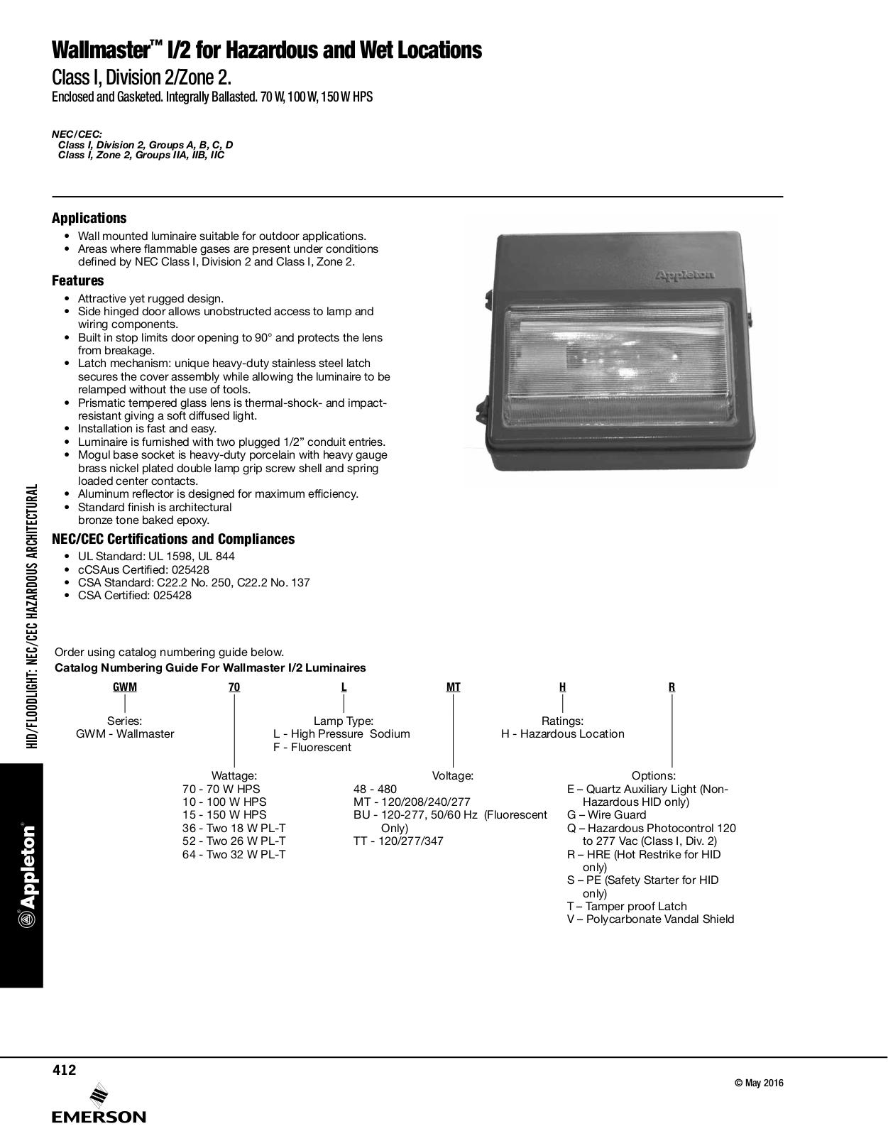 Appleton Wallmaster™ I/2 for Hazardous and Wet Locations Catalog Page