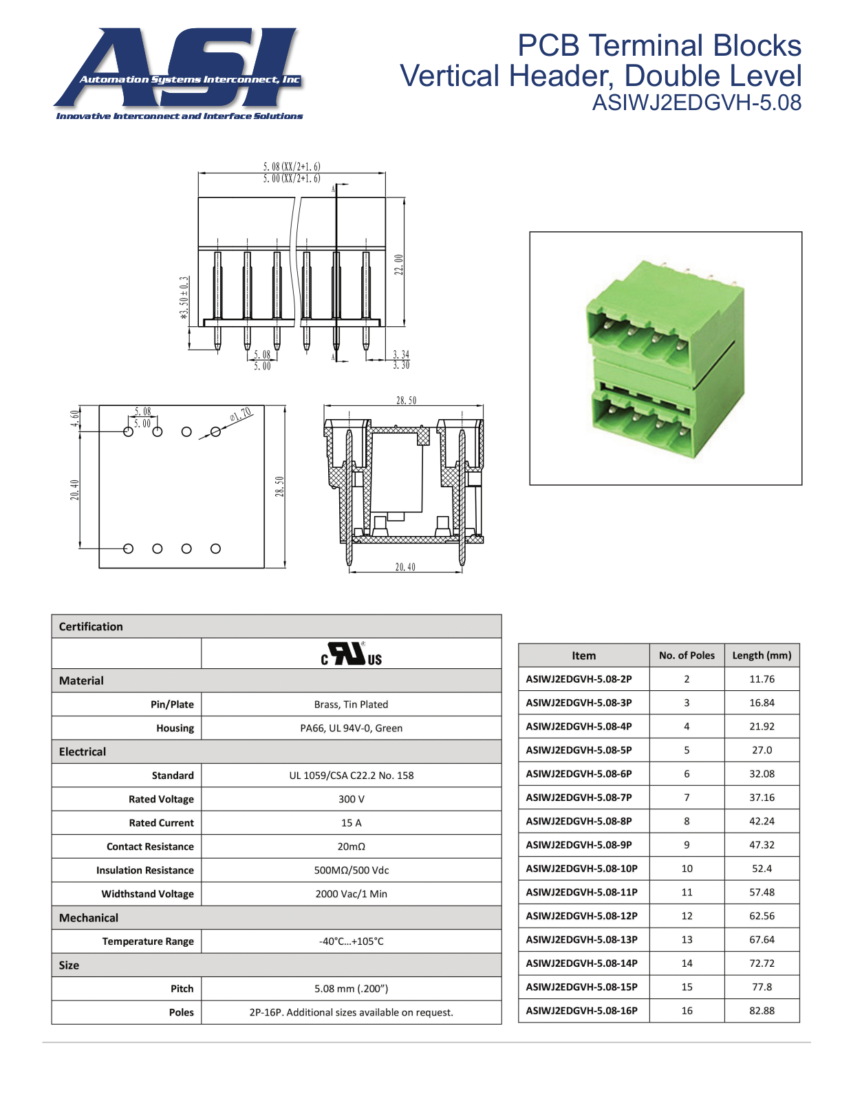 ASI-Automation Systems Interconnect ASIWJ2EDGVH-5.08 Data Sheet