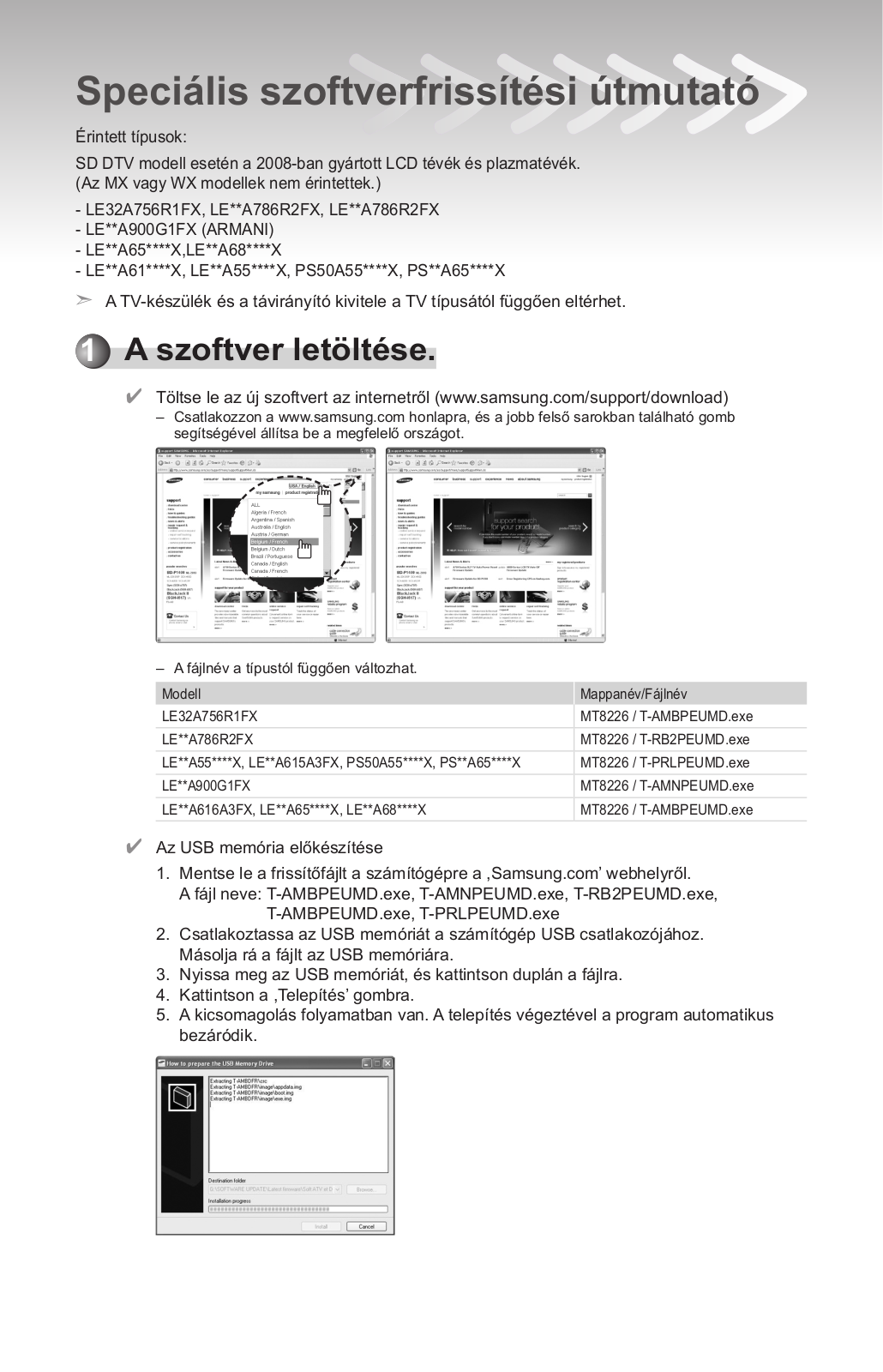 Samsung LE40A552P3RRXU, LE52A650A1H, LE46A650A1H, LE32A558P3FRXC, LE52A656A1FRXC UPGRADE GUIDE