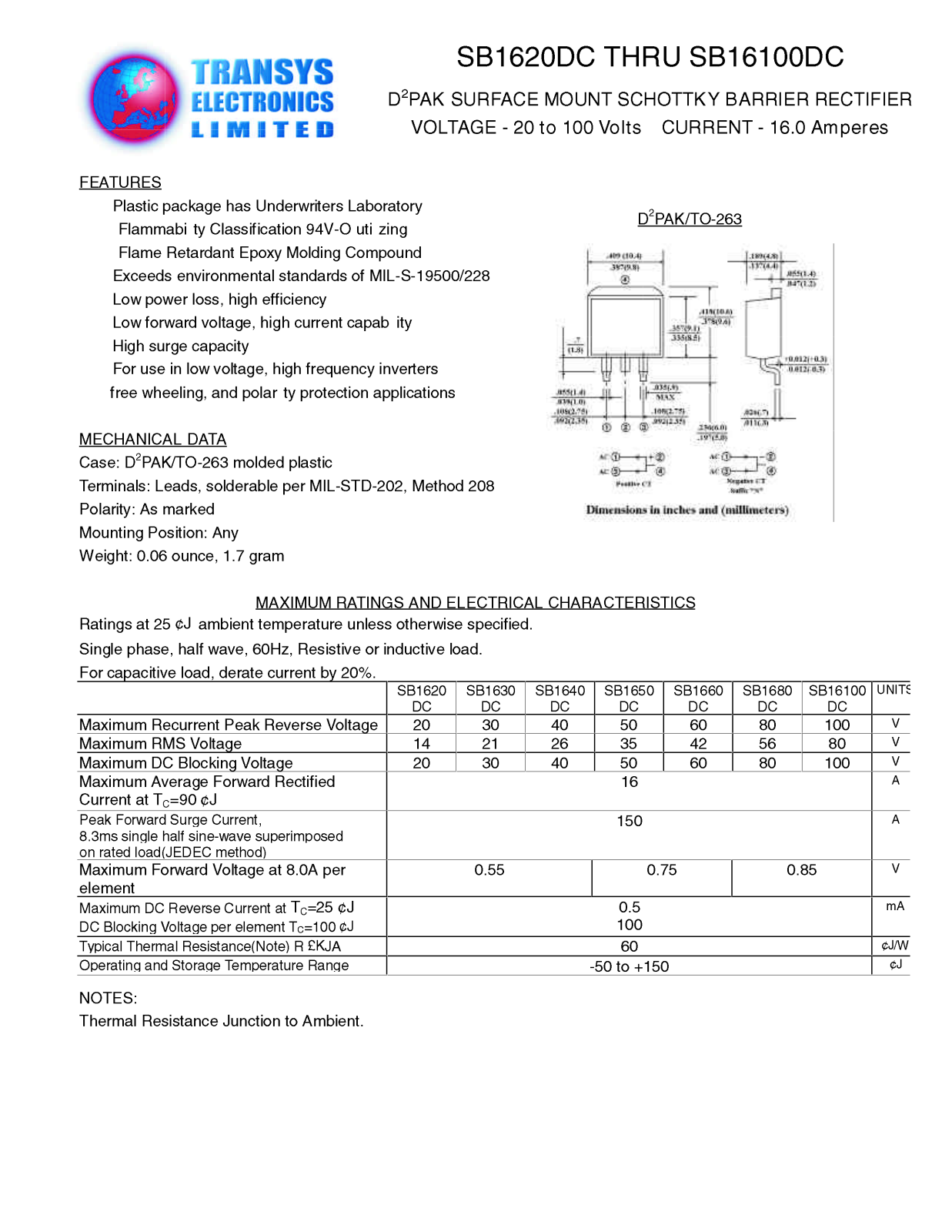 TEL SB1620DC, SB16100DC, SB1640DC, SB1630DC, SB1660DC Datasheet