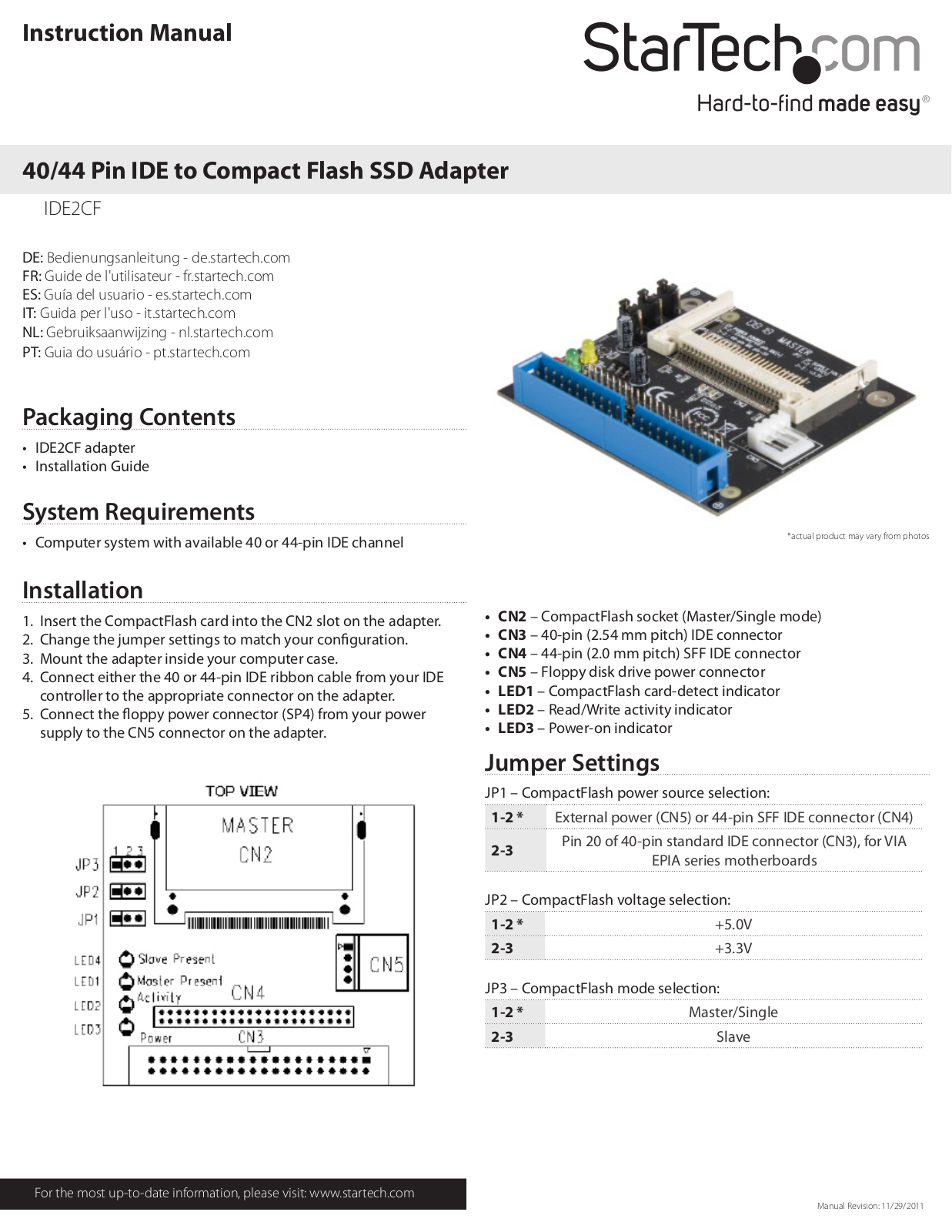 StarTech.com IDE2CF User Manual