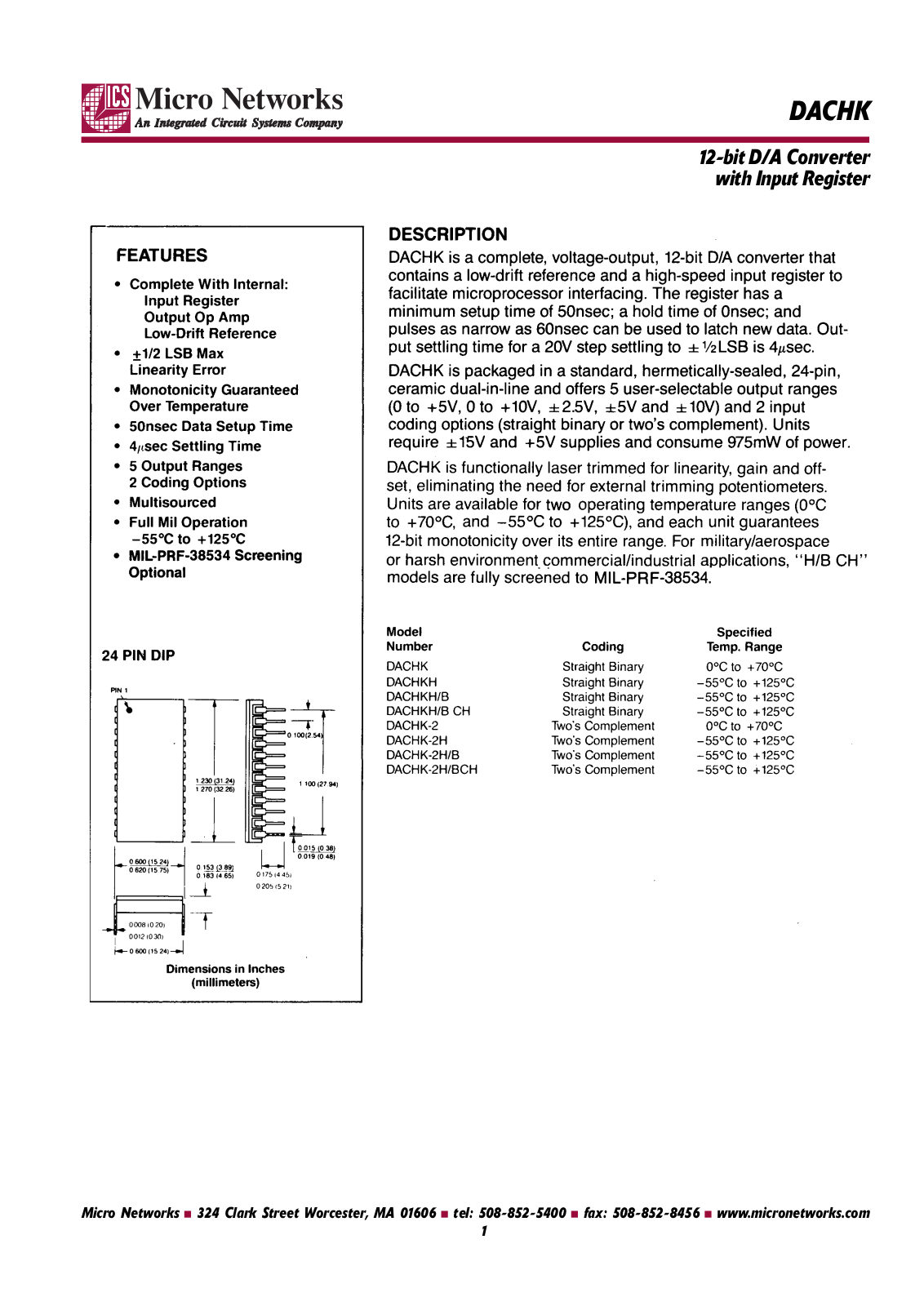 Micro Networks DACHKH-BCH, DACHKH-B, DACHKH, DACHK-2H-BCH, DACHK-2H-B Datasheet