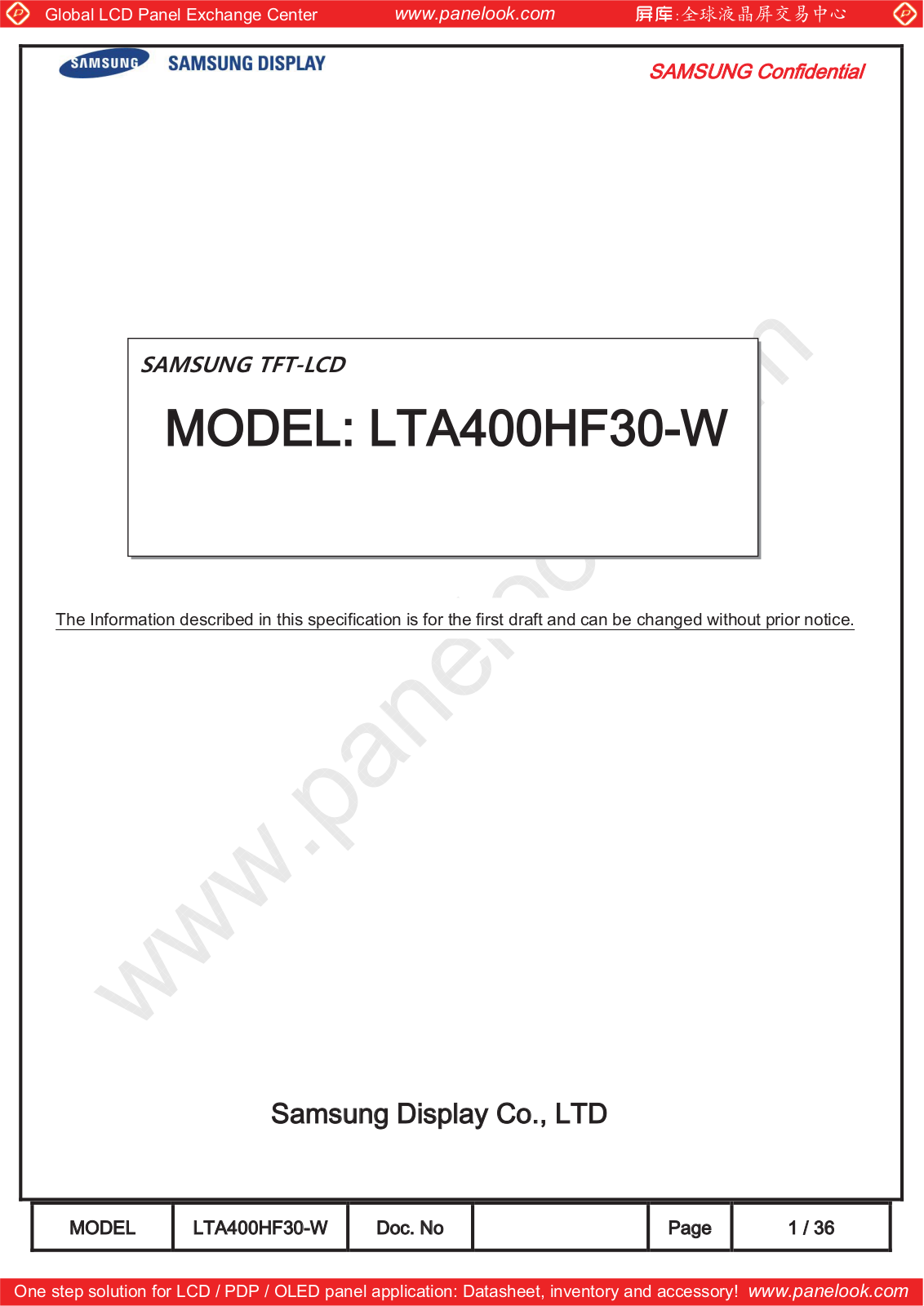 SAMSUNG LTA400HF30-W Specification