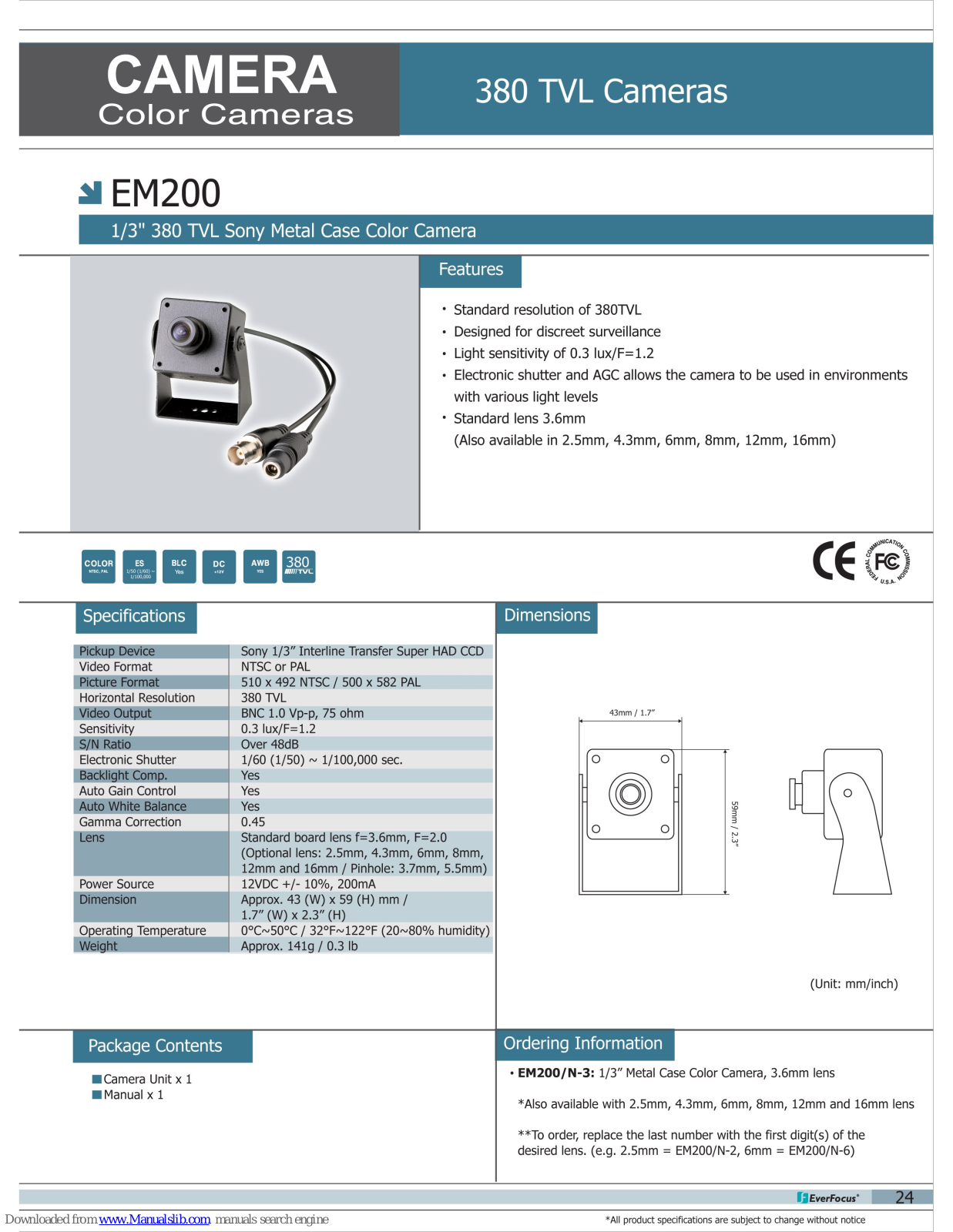 EverFocus EM200/N3, EM200 Specifications