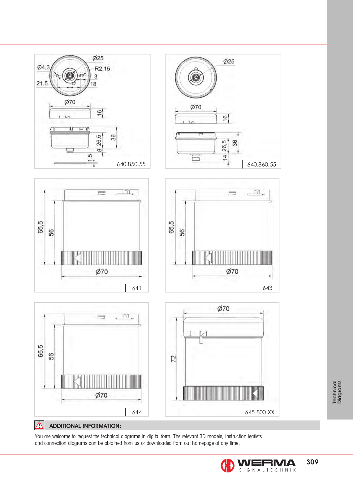 Werma 640.850.55, 640.860.55, 641, 643, 644 Technical Diagrams