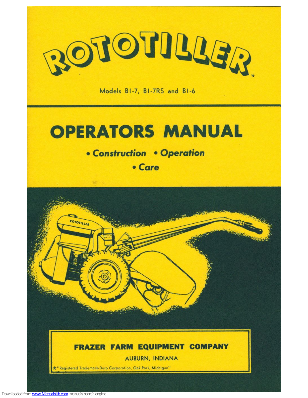 Frazer Rototiller B1-7, Rototiller B1-7RS, Rototiller B1-6 Operator's Manual