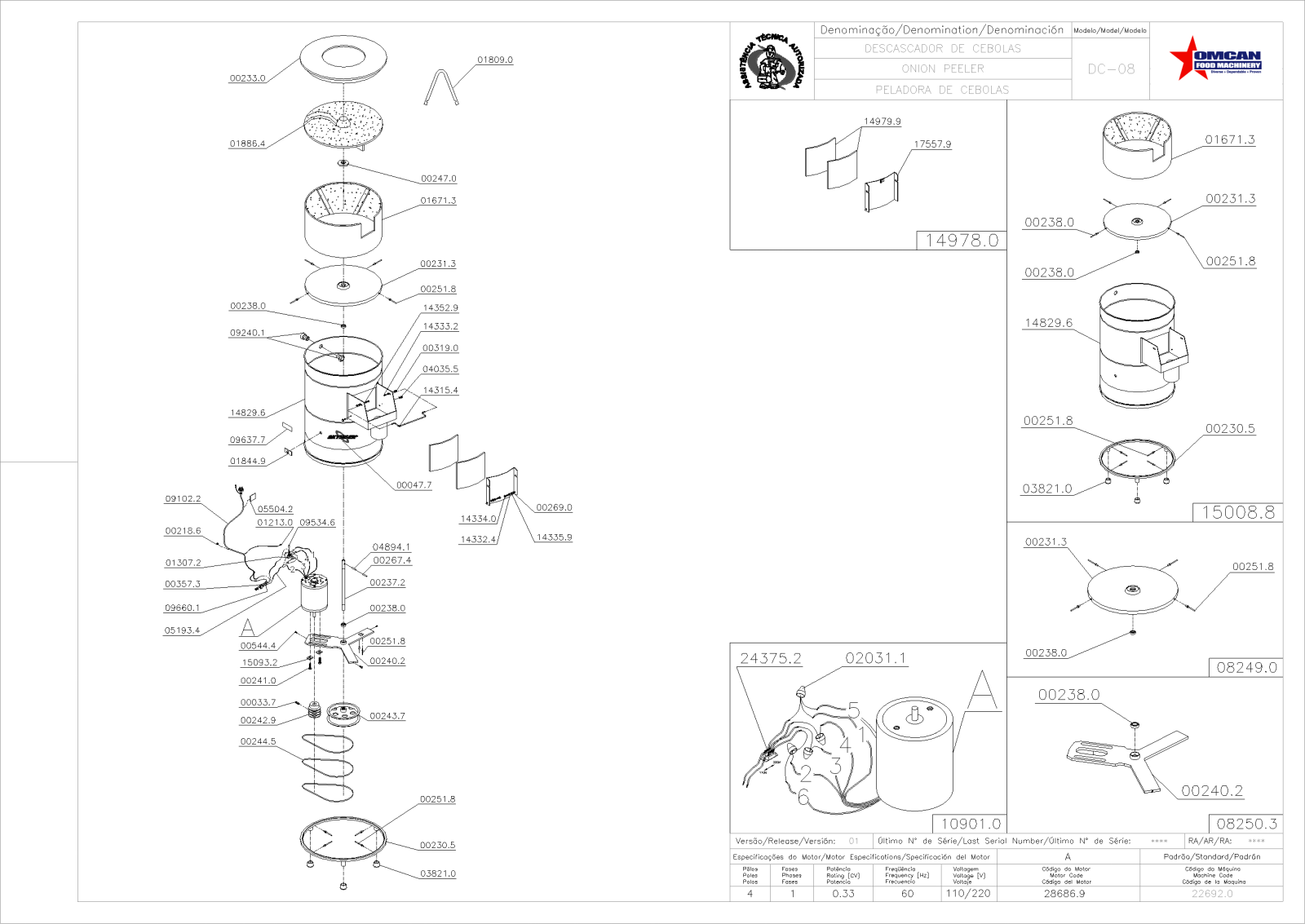 Omcan Food Machinery DC-08 Parts List