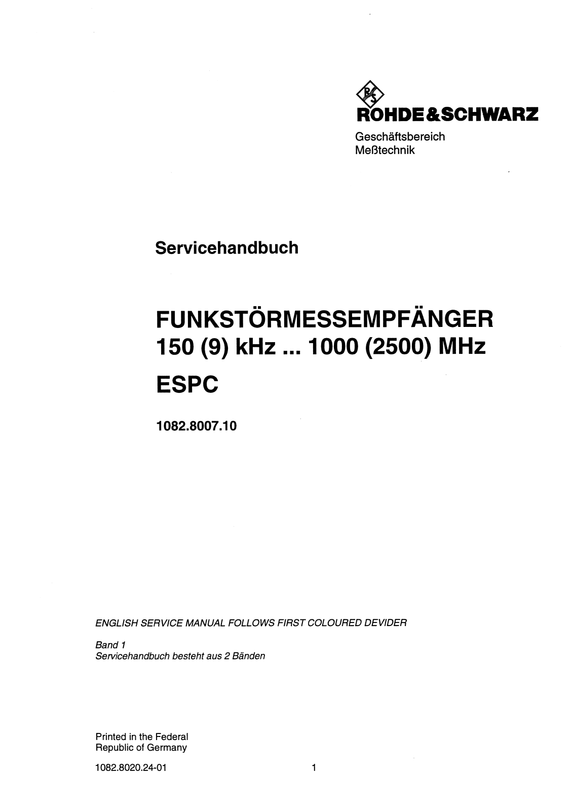 Rohde & Schwarz ESPC 1082.8007.10 Service Manual