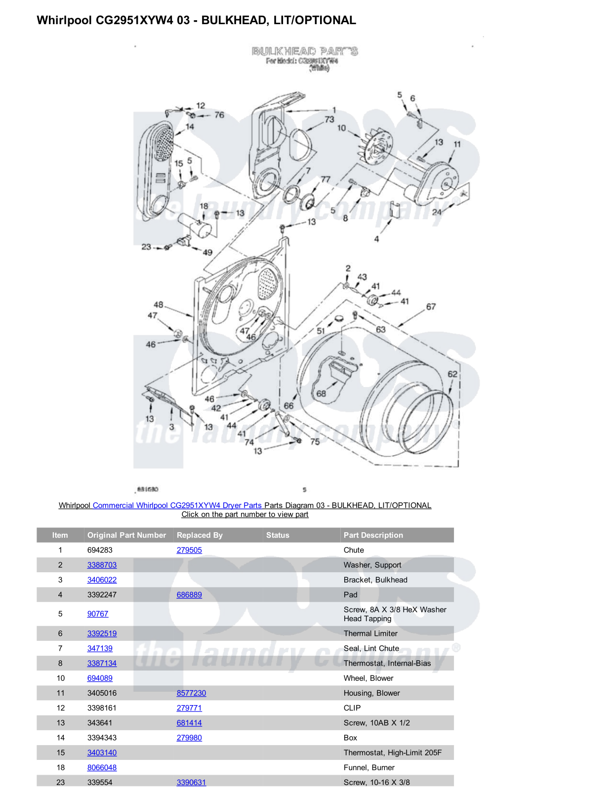 Whirlpool CG2951XYW4 Parts Diagram