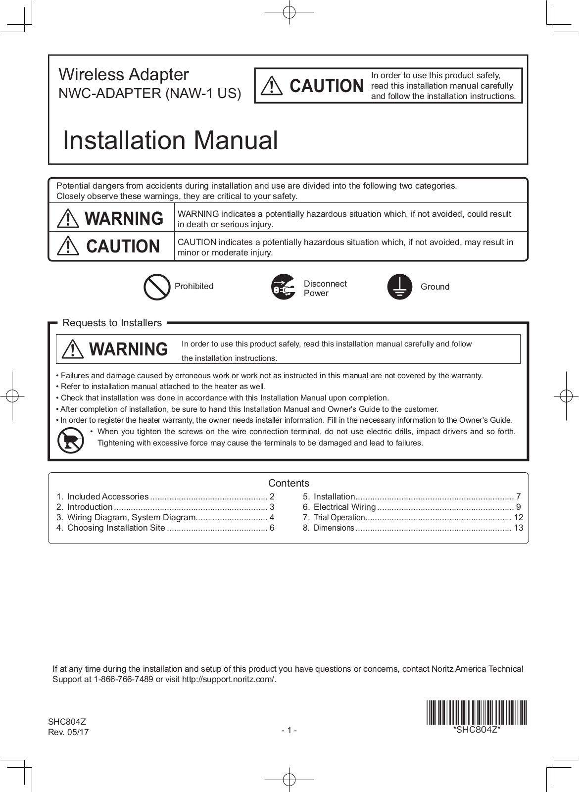 Noritz America NWC-ADAPTER Installation Manual