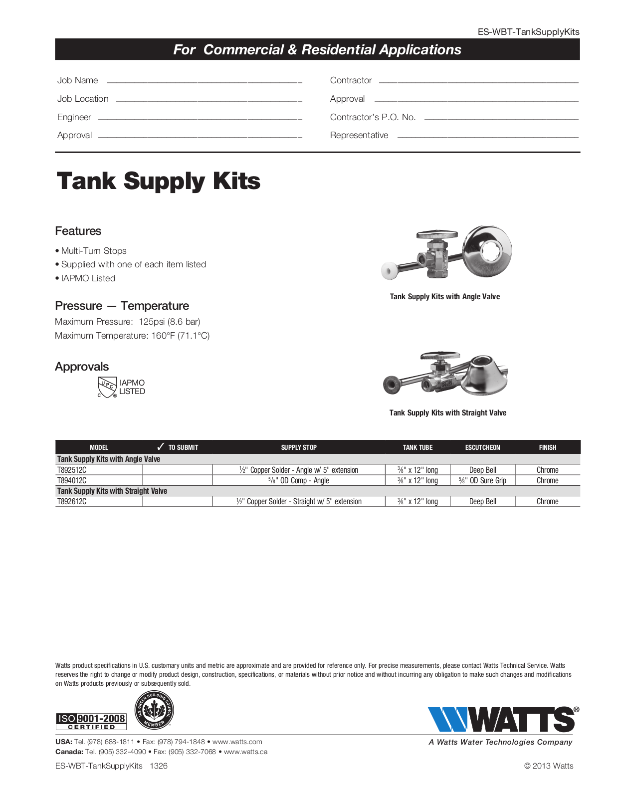 Watts T894 20PB User Manual