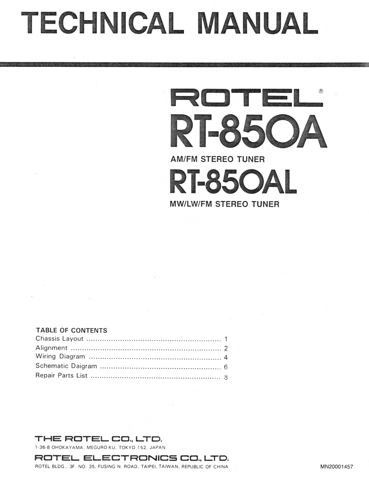 Rotel RT-850-A, RT-850-AL Service manual