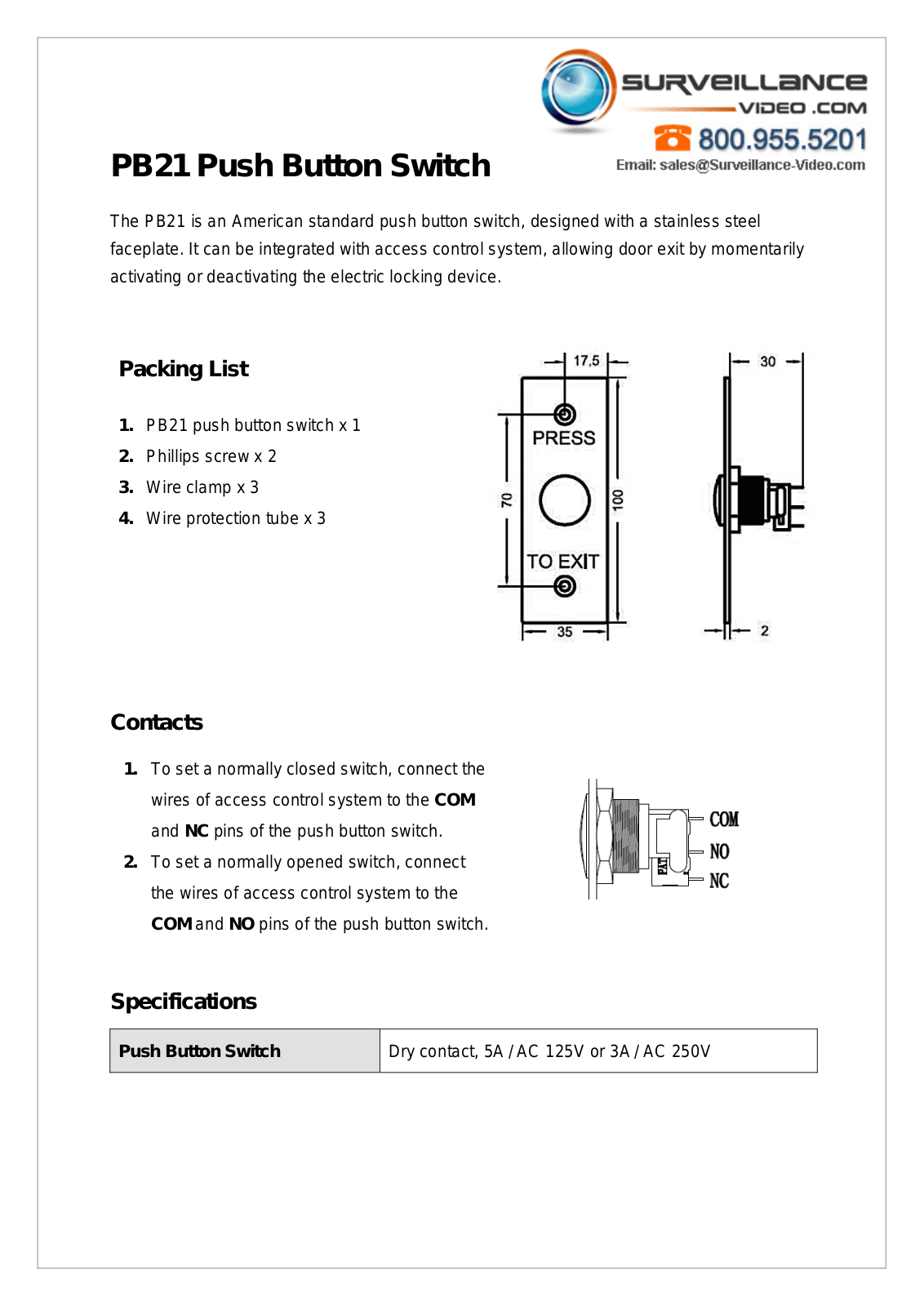 Geovision GV-Push-Button Specsheet - ManualMachine.com
