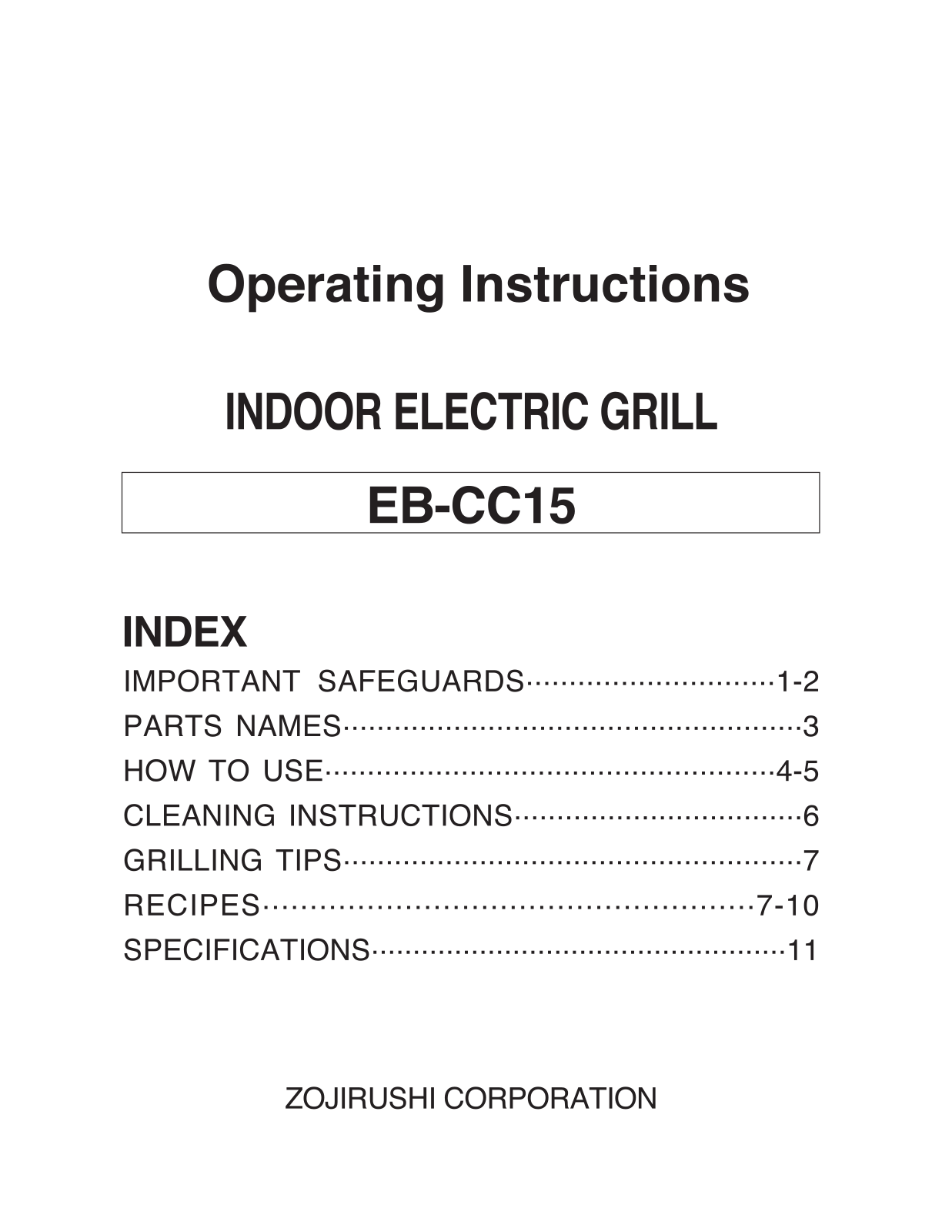 Zojirushi EB-CC15 Owner's Manual