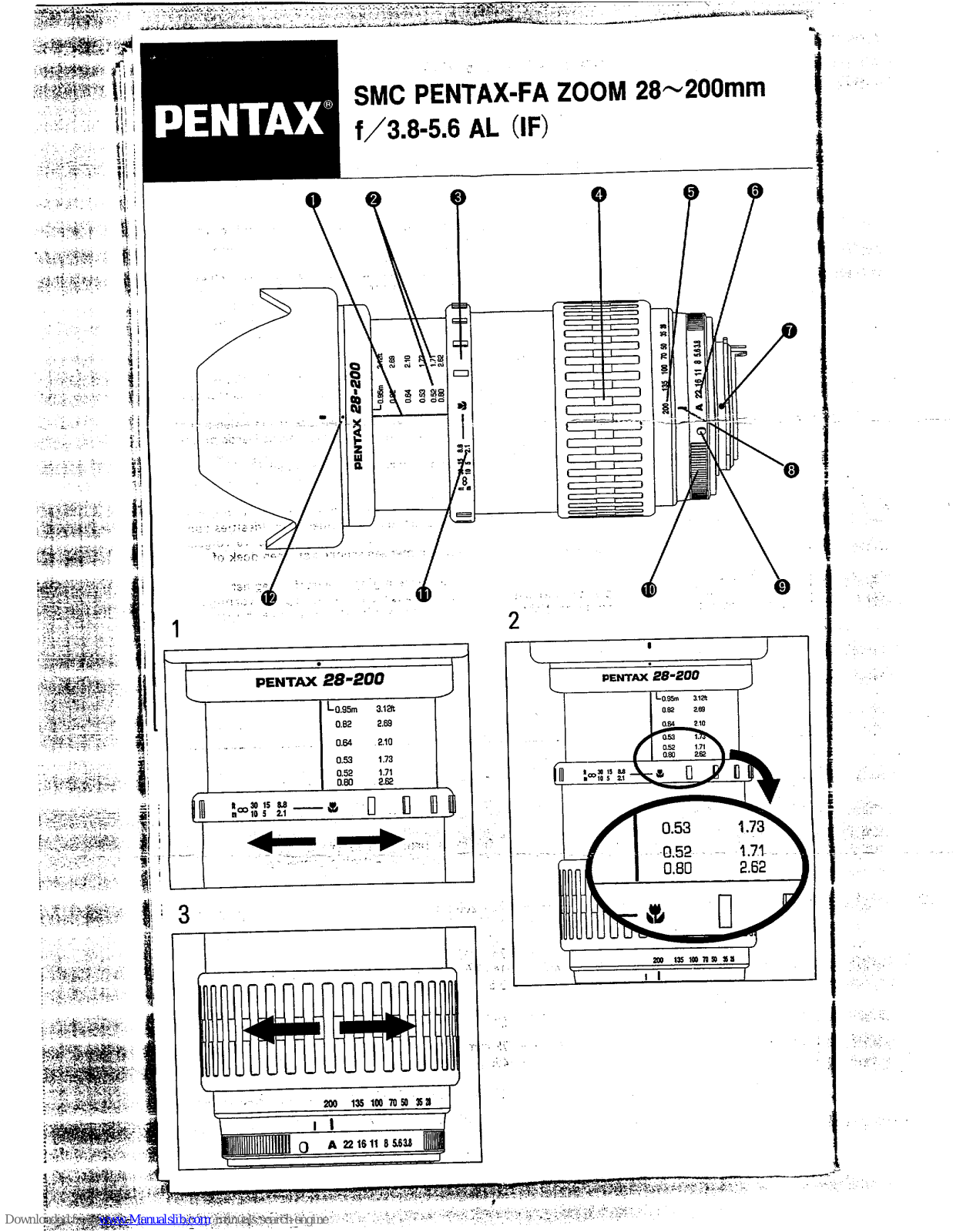 Pentax SMC FA 28-200mm Zoom Lens, SMC FA Zoom 28-200mm f/ 3.8-5.6 AL (IF) Operating Manual