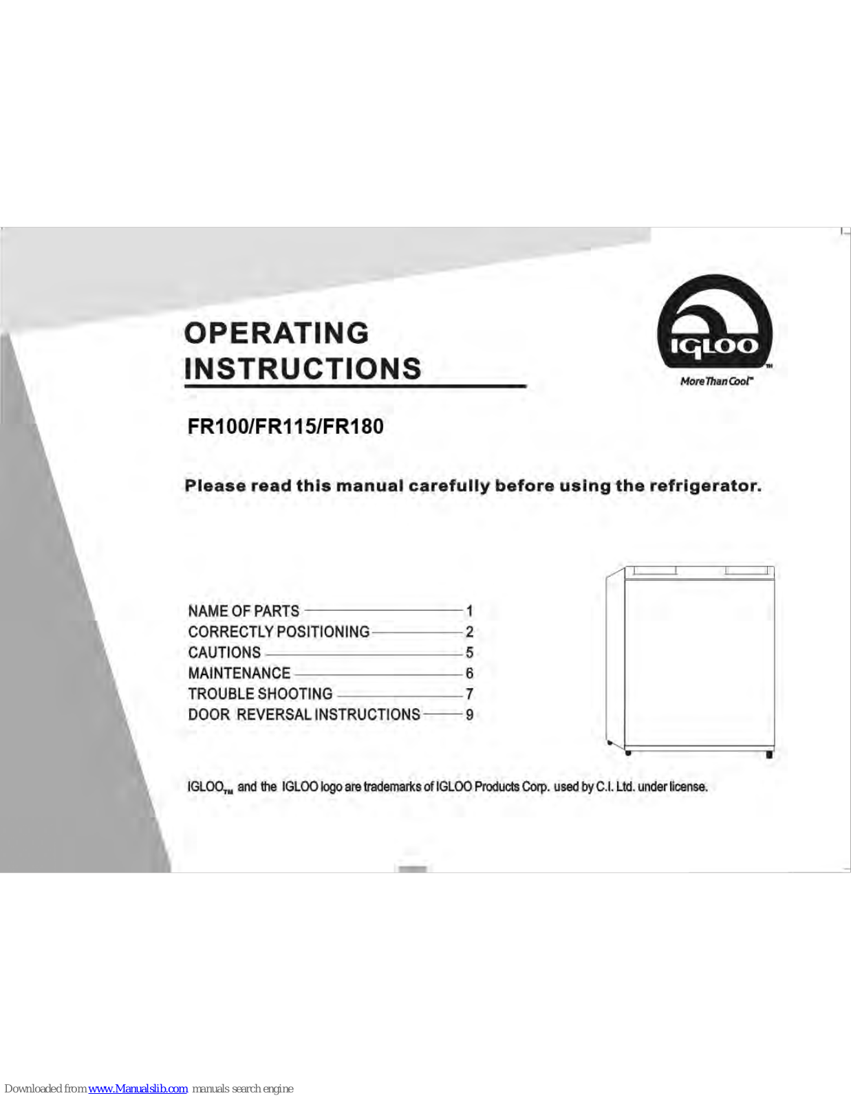 Igloo FR115, FR180 Operating Instructions Manual