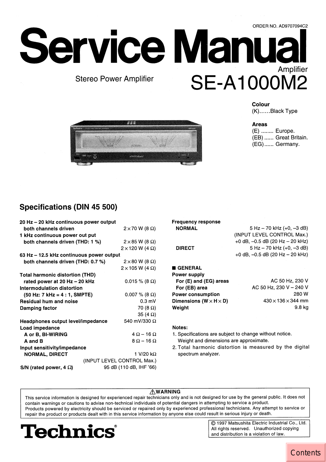 TECHNICS SE-A1000M2 Service Manual