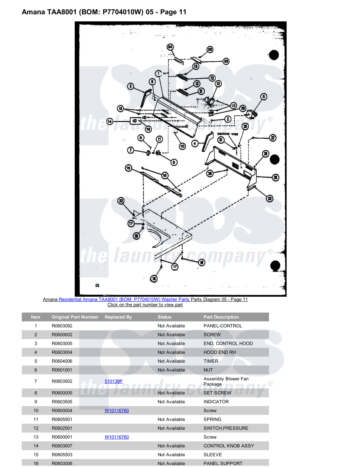 Amana TAA8001 Parts Diagram