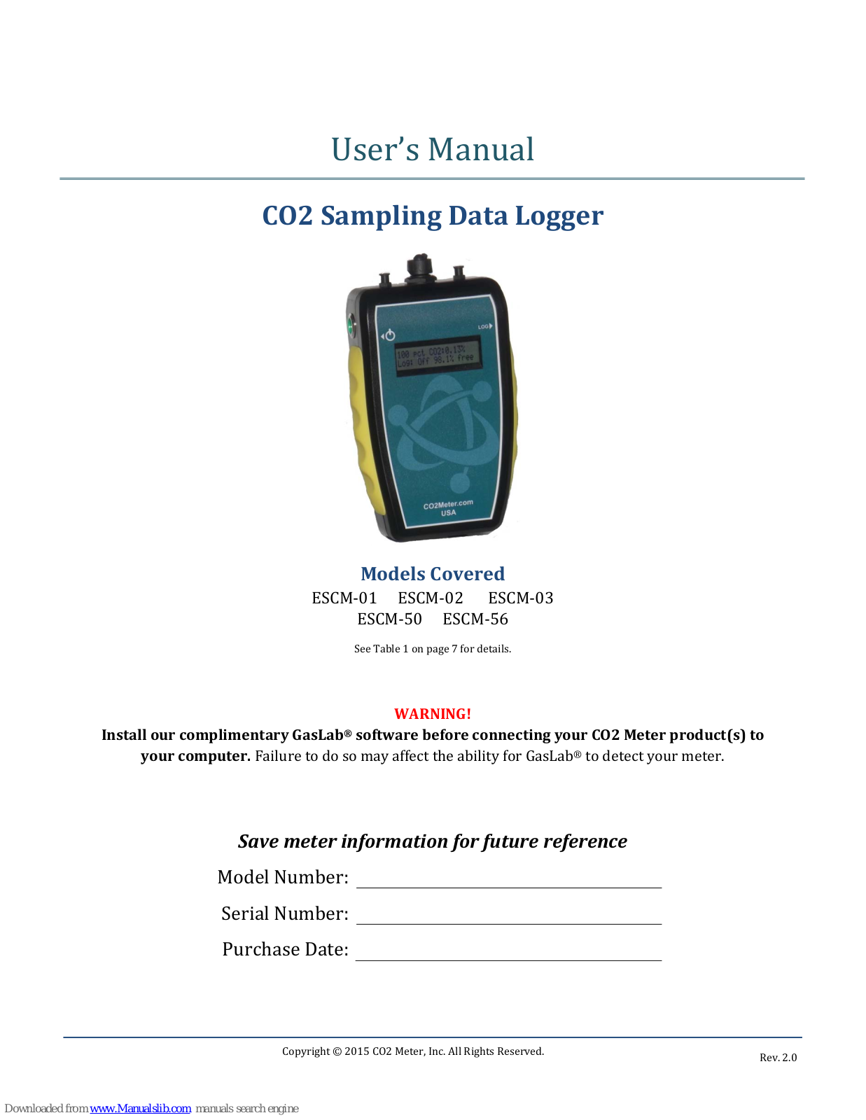 Co2meter ESCM-01, ESCM-56, ESCM-02, ESCM-50, ESCM-03 User Manual - ManualMachine.com