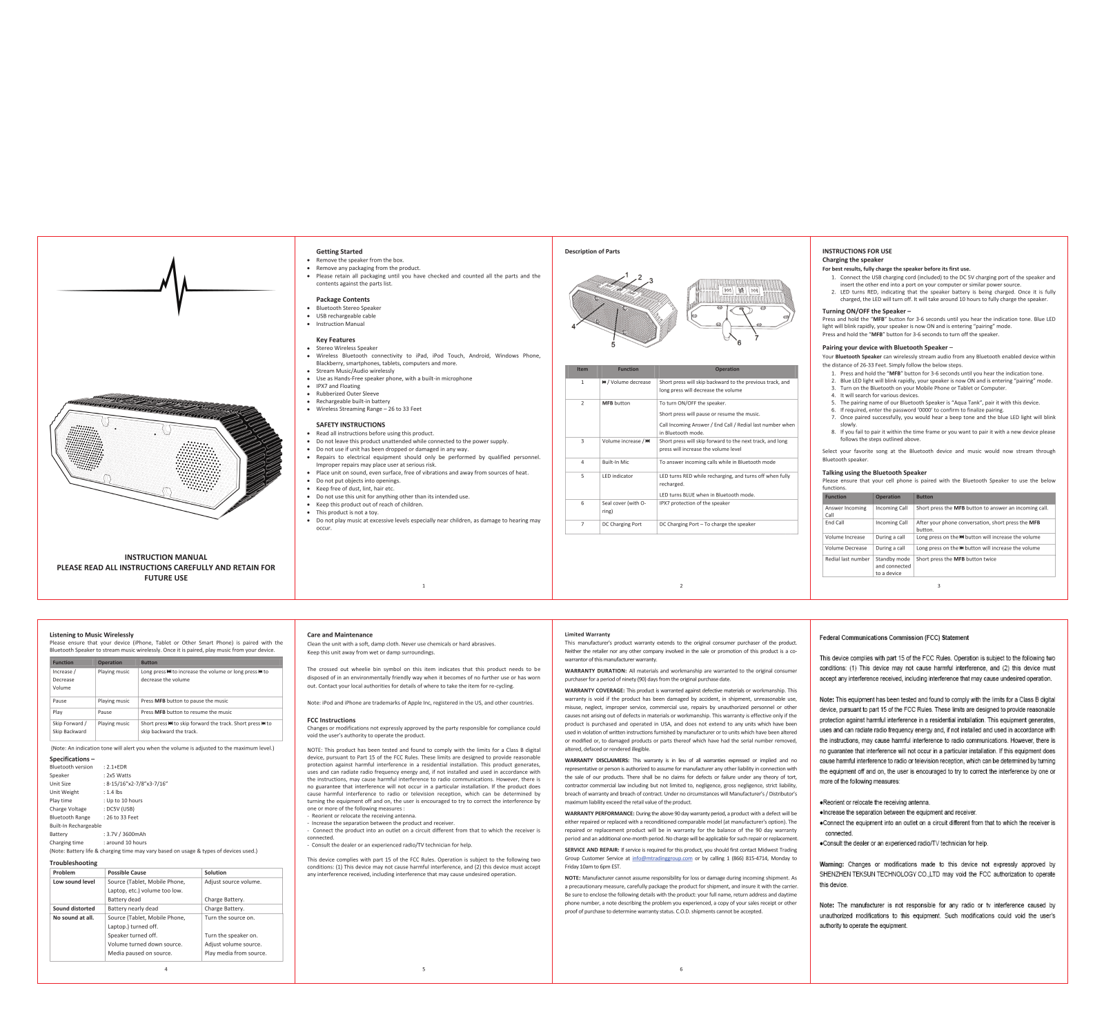 TEKSUN TECHNOLOGY 5B126BT User Manual