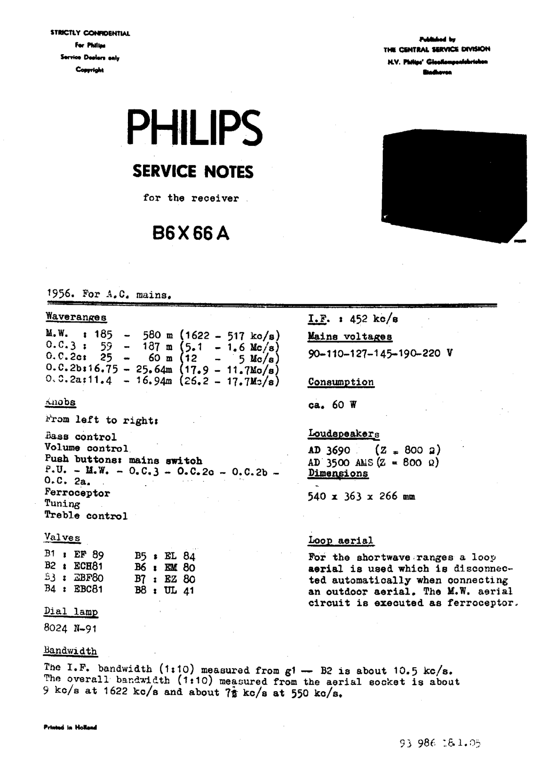Philips B-6-X-66-A Service Manual