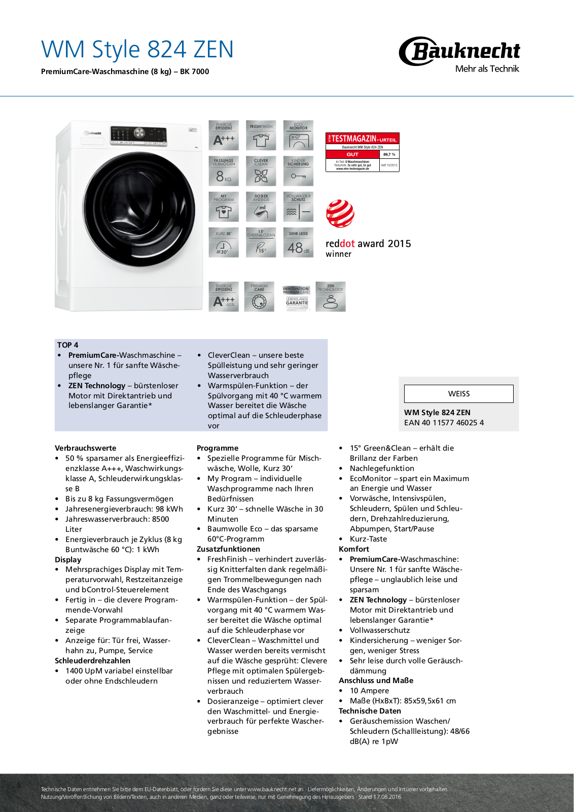 Bauknecht WM Style 824 Zen User Manual