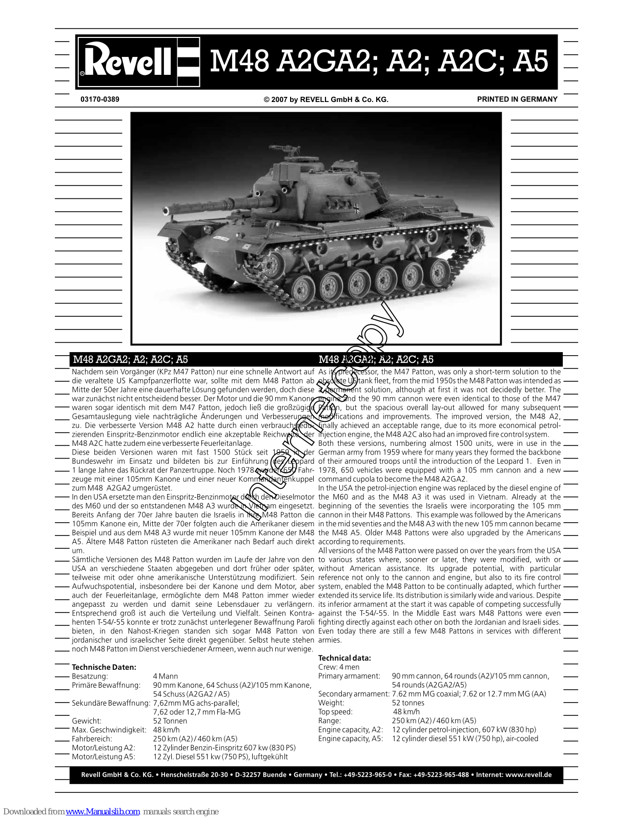 REVELL M48 A2GA2, M48 A2, M48 A2C, M48 A5 Assembly Manual