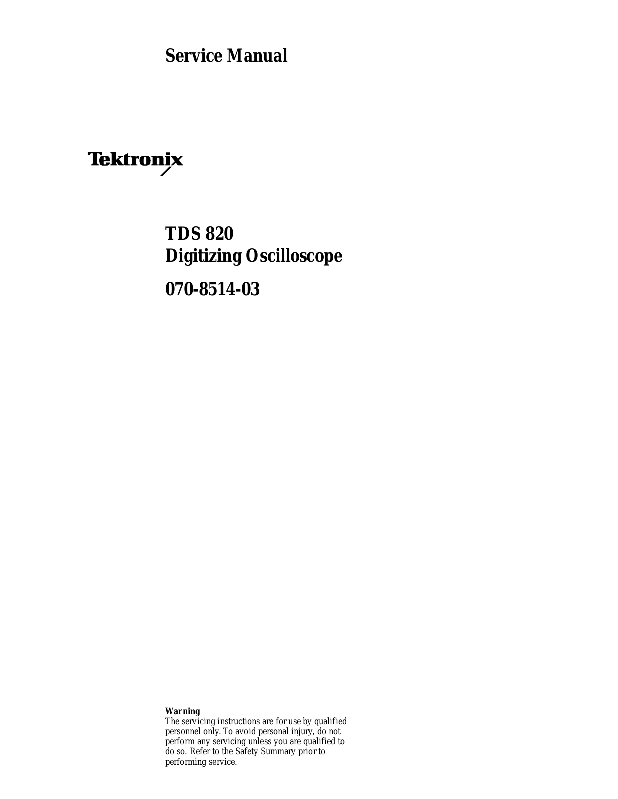 Tektronix TDS 820 Service Manual