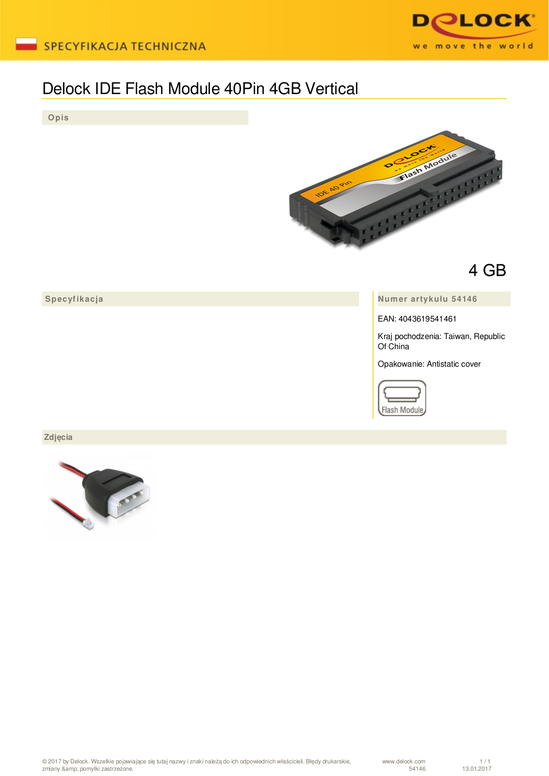 DeLOCK IDE 40-Pin vertical 4GB, IDE User Manual