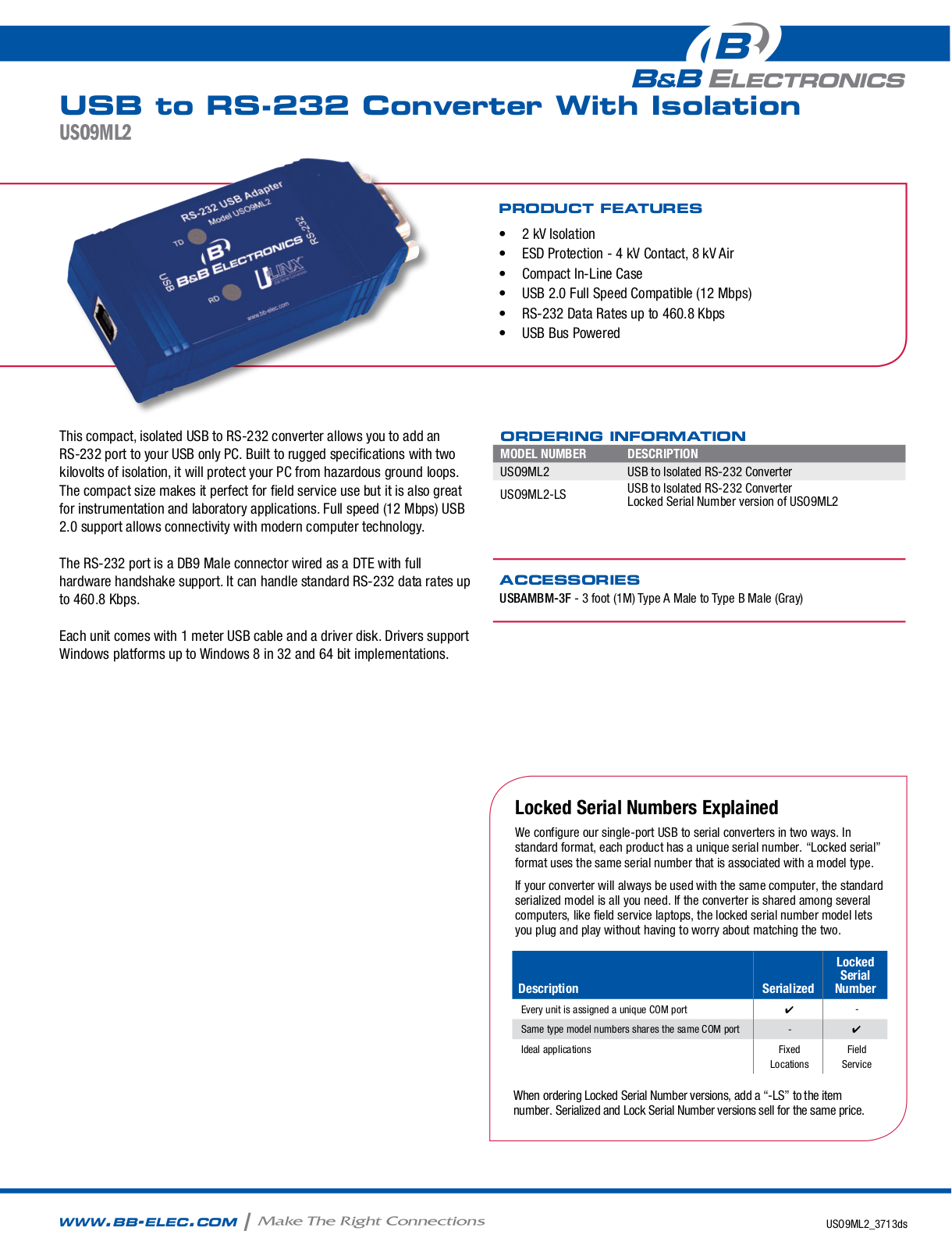 B&B Electronics USO9ML2-LS Datasheet