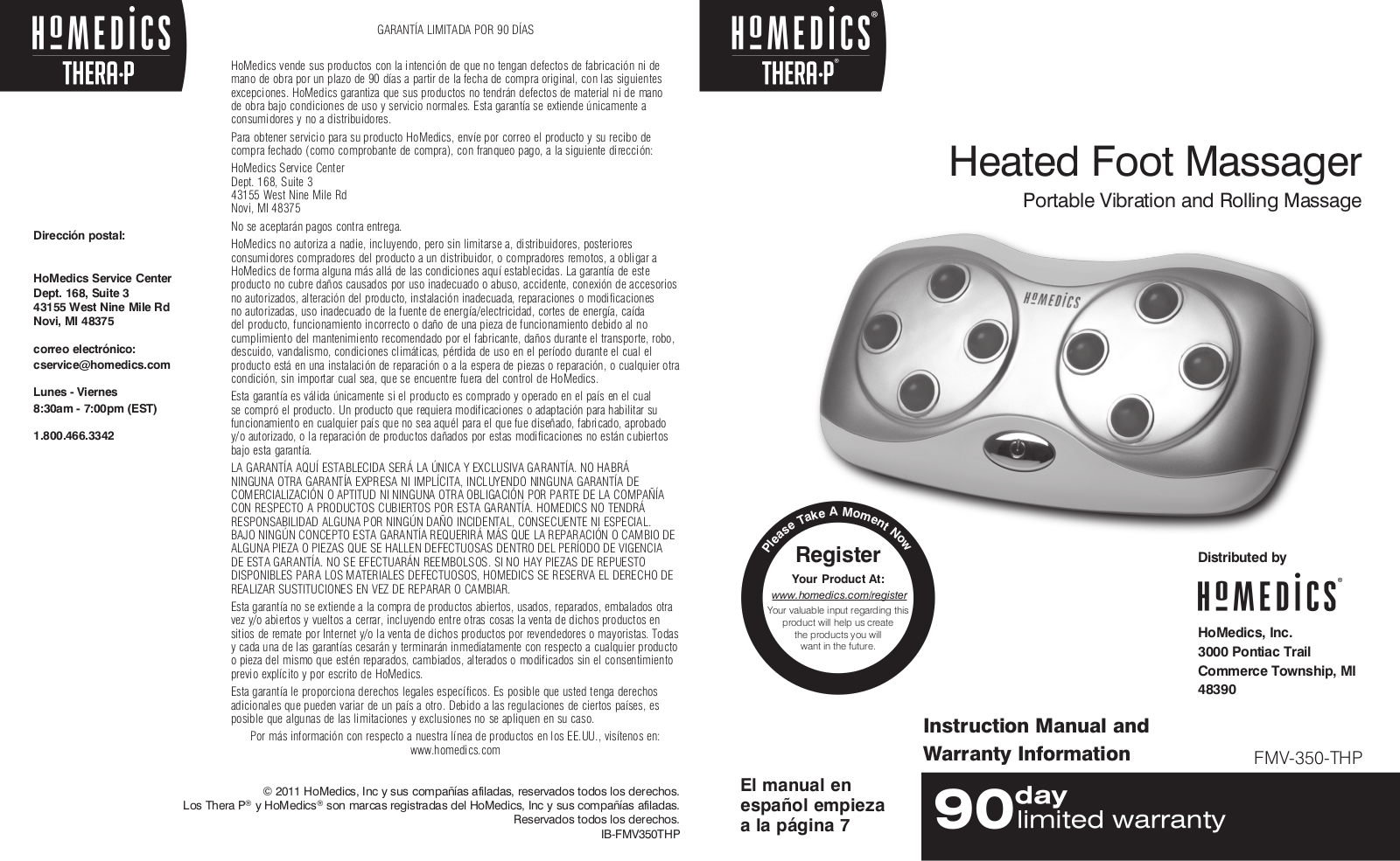 Homedics FMV-350-THP Instruction Manual