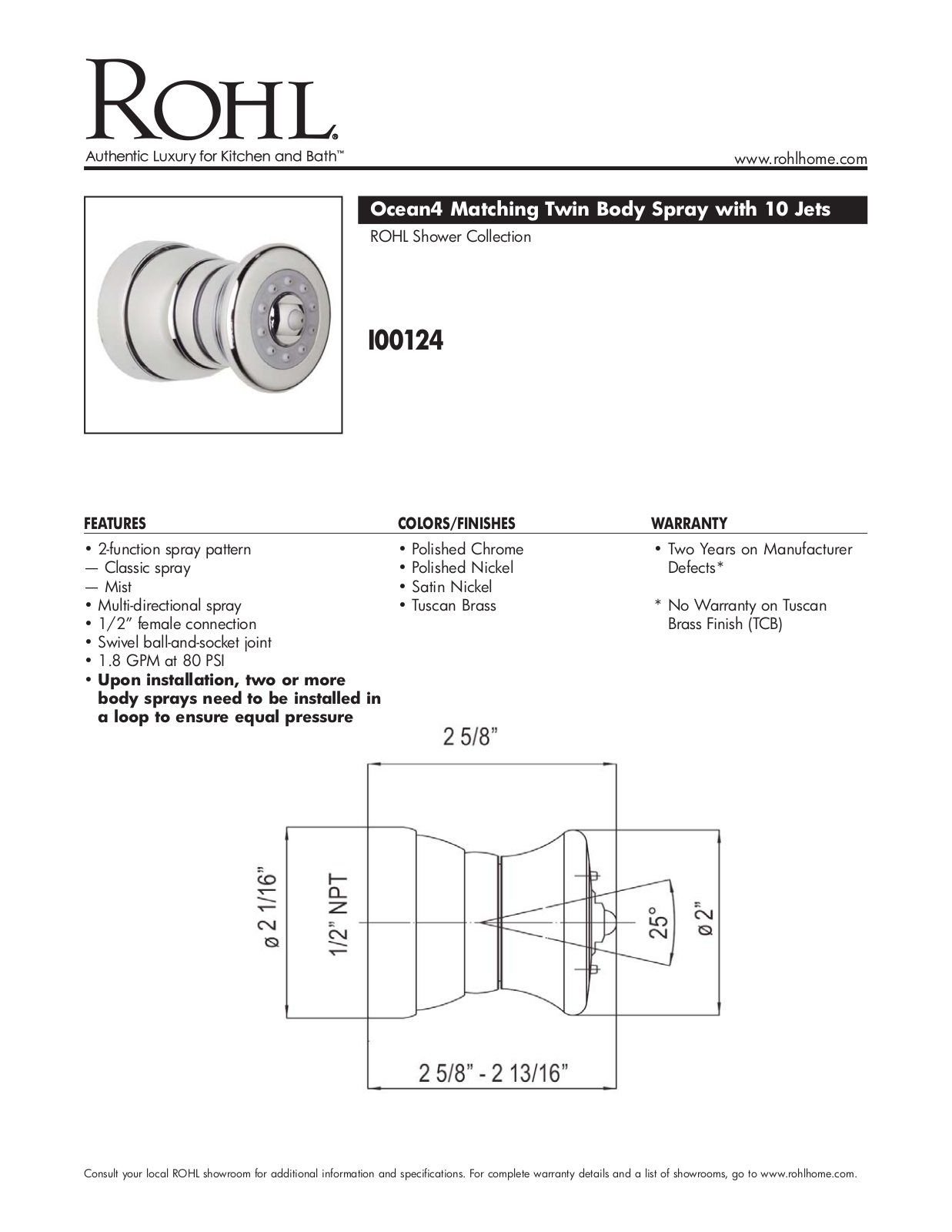 Rohl I00124STN User Manual