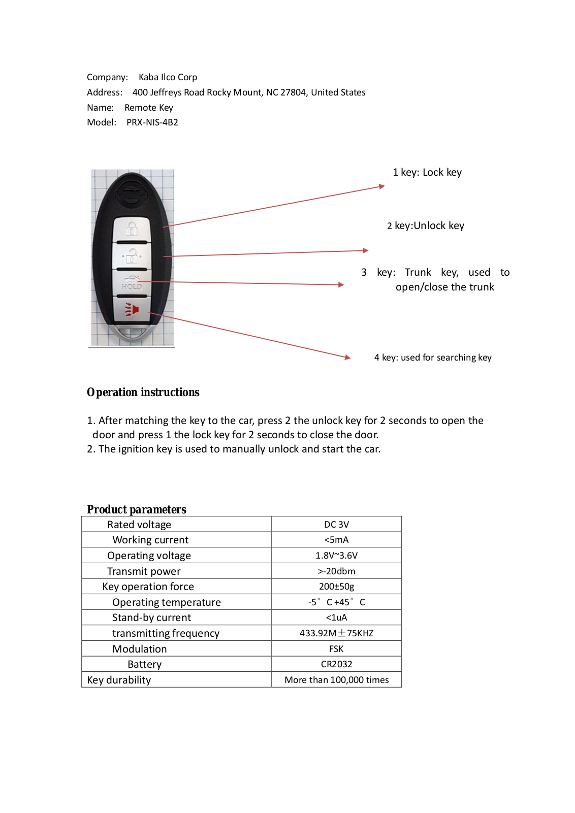 Kaba Ilco NIP4A Users Manual