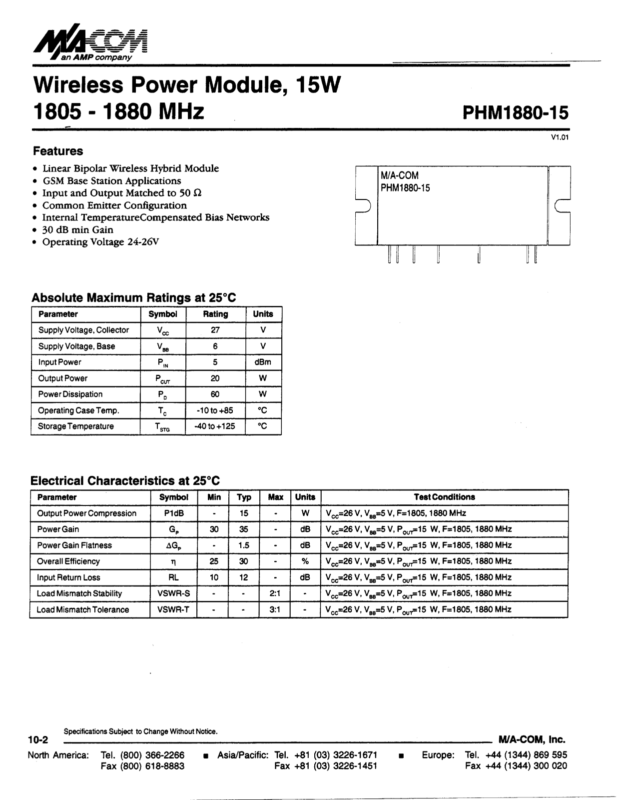 M A COM PHM1880-15 Datasheet