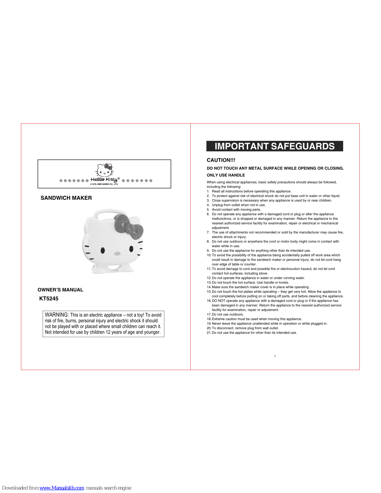 Hello Kitty KT5245, KT5245A Owner's Manual