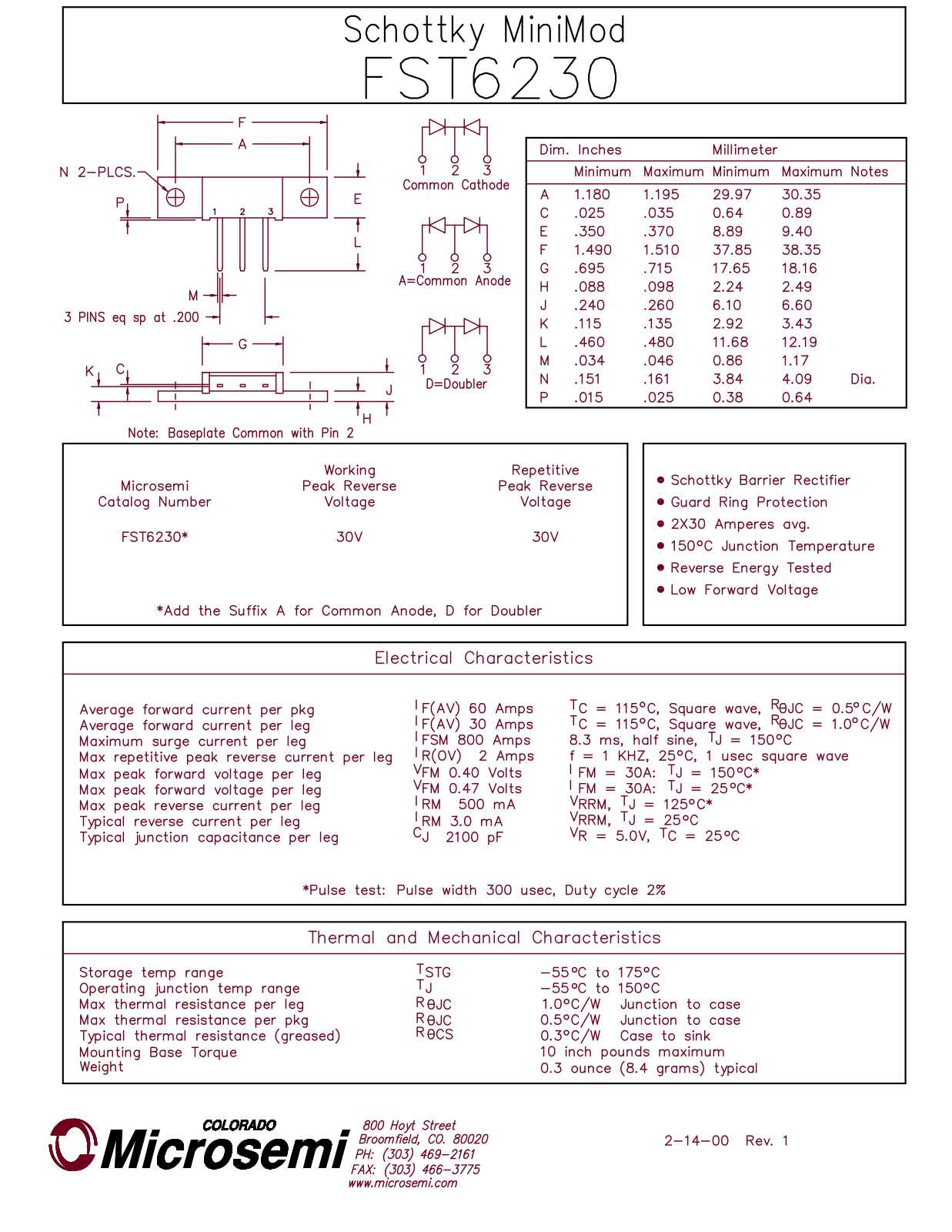 Microsemi Corporation FST6230 Datasheet