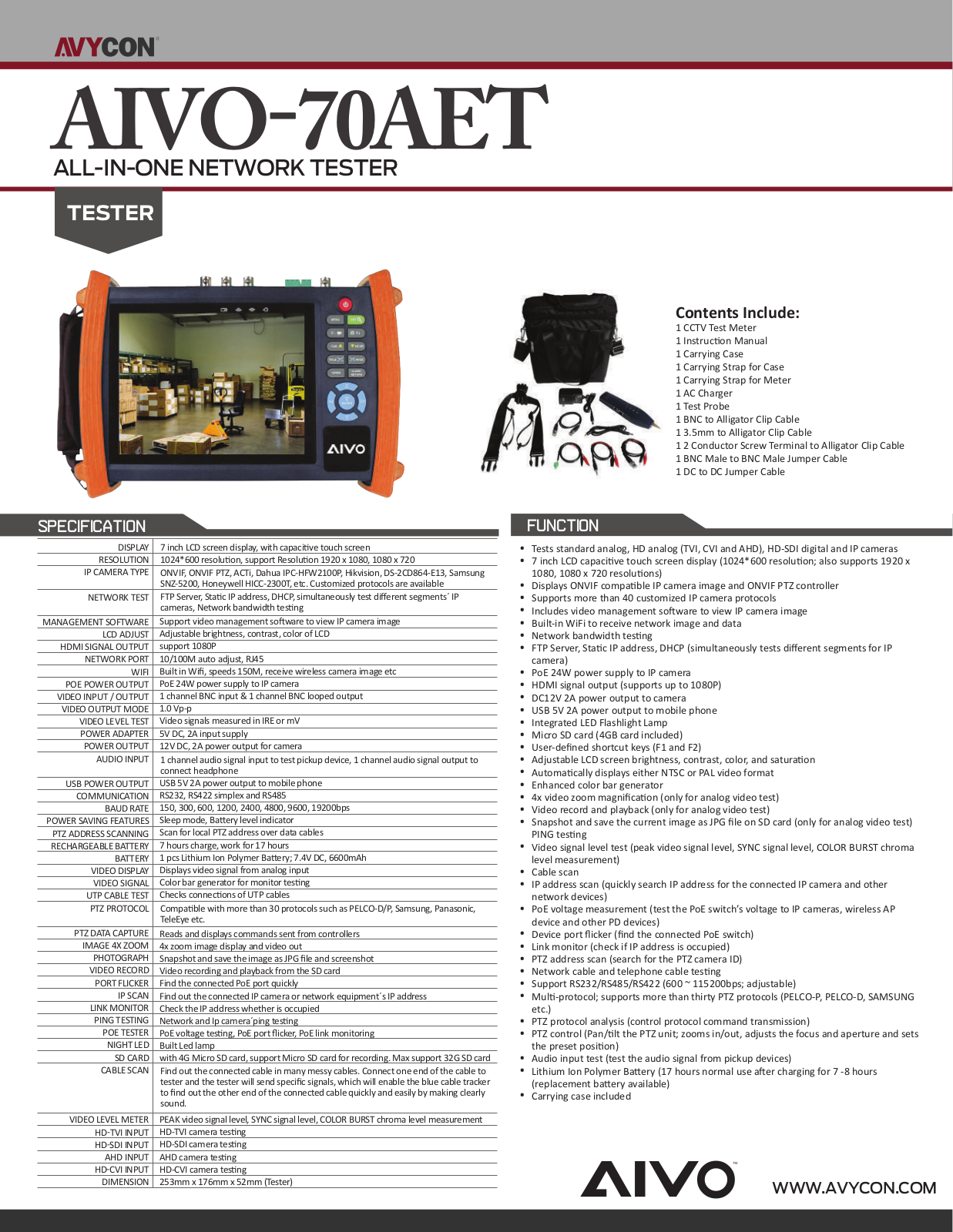 Avycon AIVO-70AET Specsheet