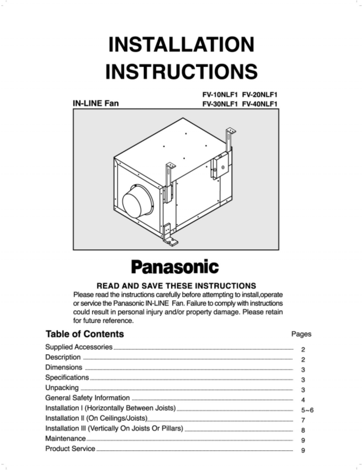 Panasonic fv-xxnlf1 Operation Manual