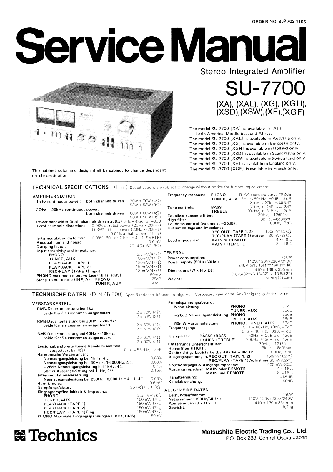 Technics SU-7700 Service Manual