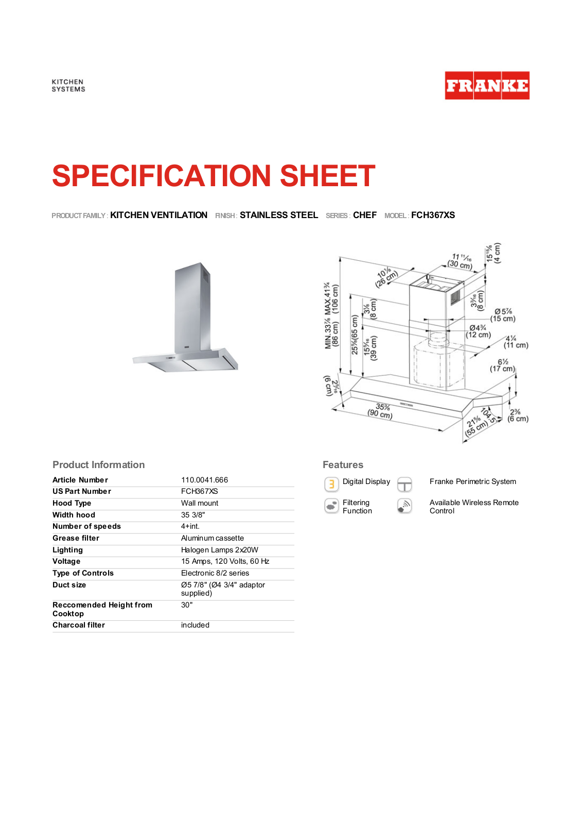 Franke Foodservice FCH367XS User Manual