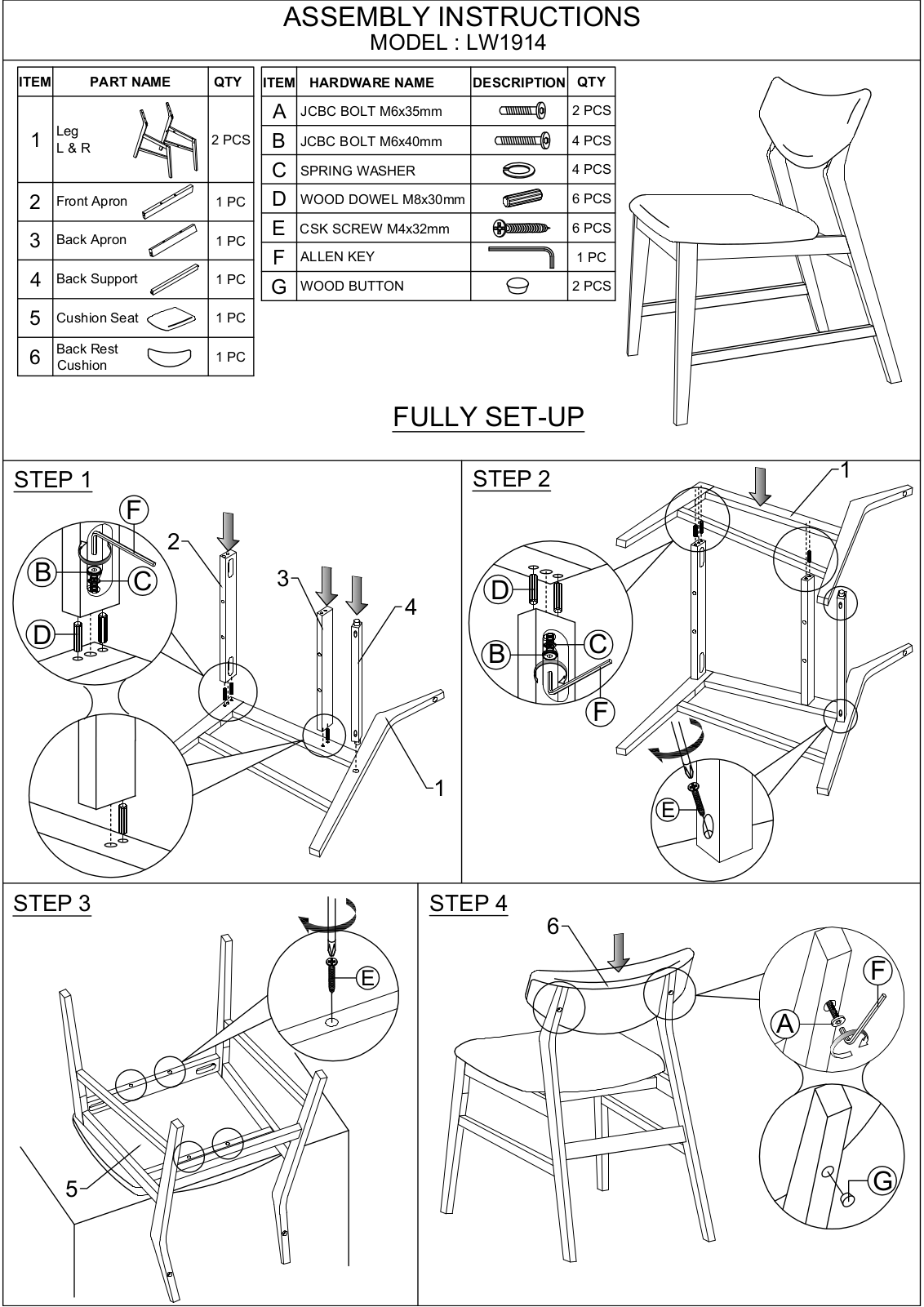 Stool Group LW1914 ASSEMBLY INSTRUCTIONS