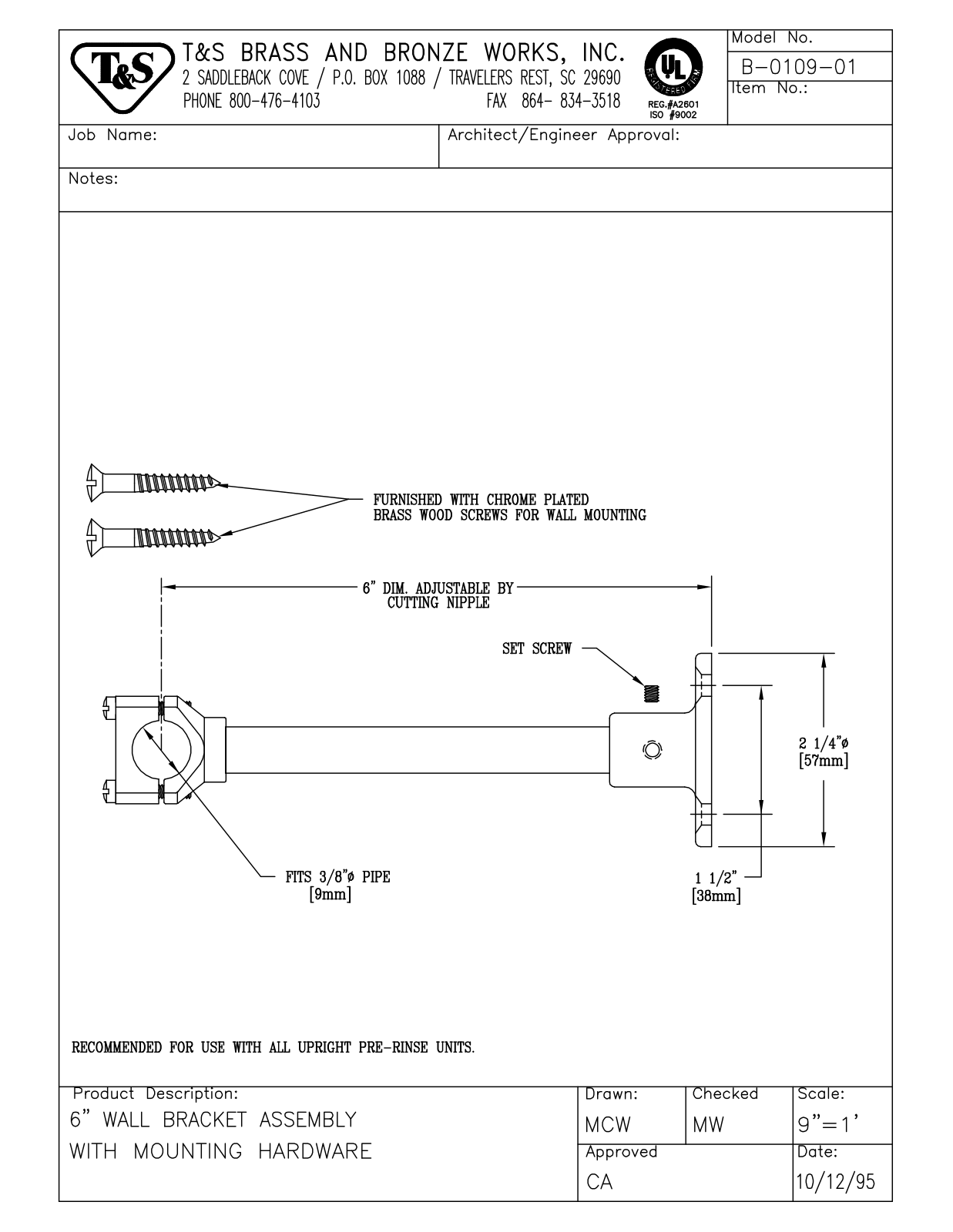 T & S Brass & Bronze Works B-0109-01 General Manual