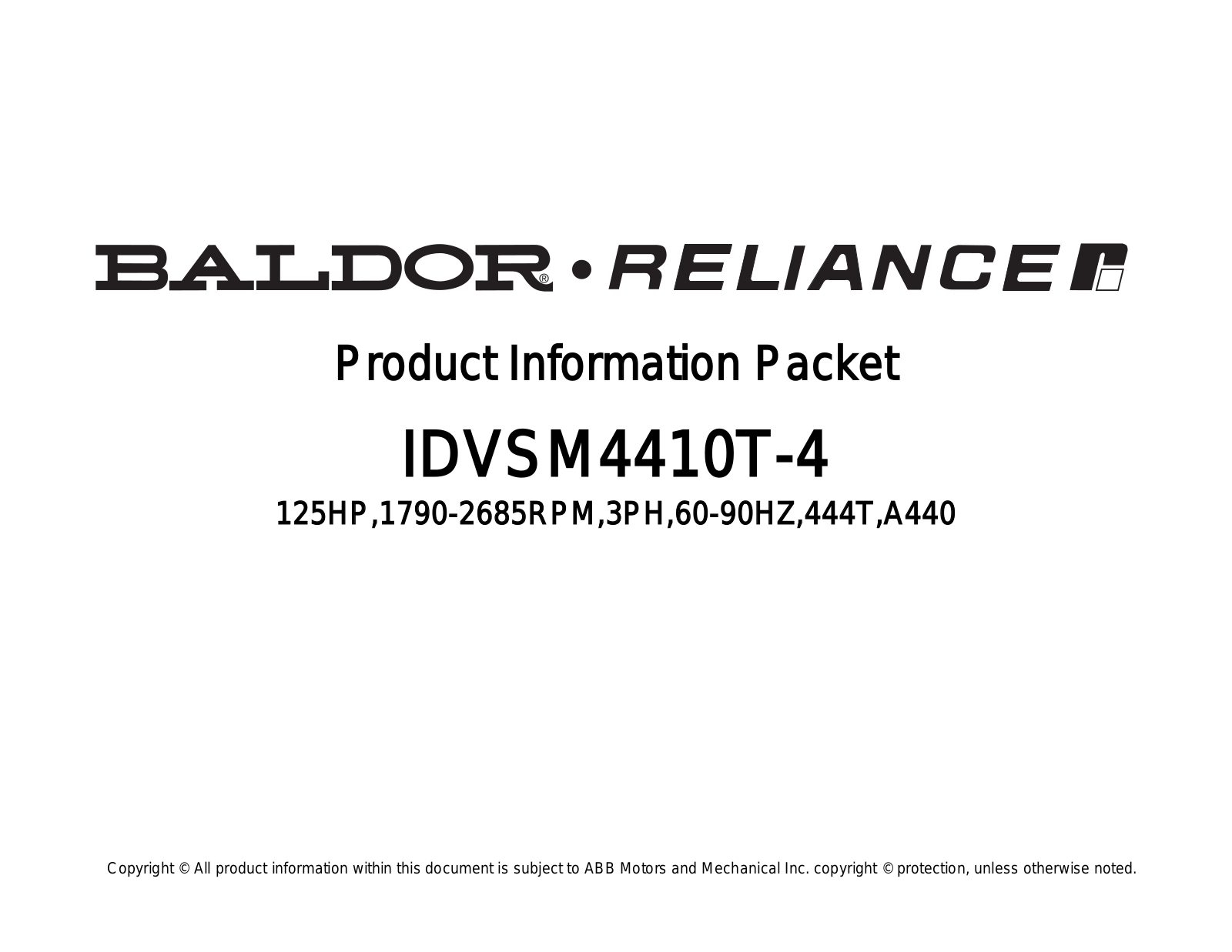 Baldor IDVSM4410T-4 Product Information Sheet