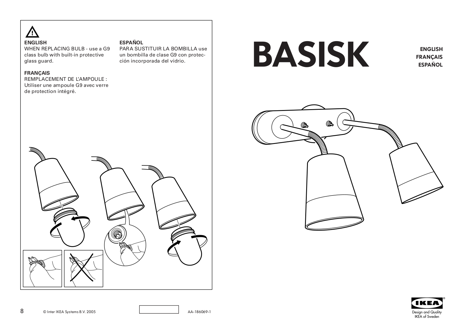 IKEA BASISK WALL LAMP DOUBLE Assembly Instruction