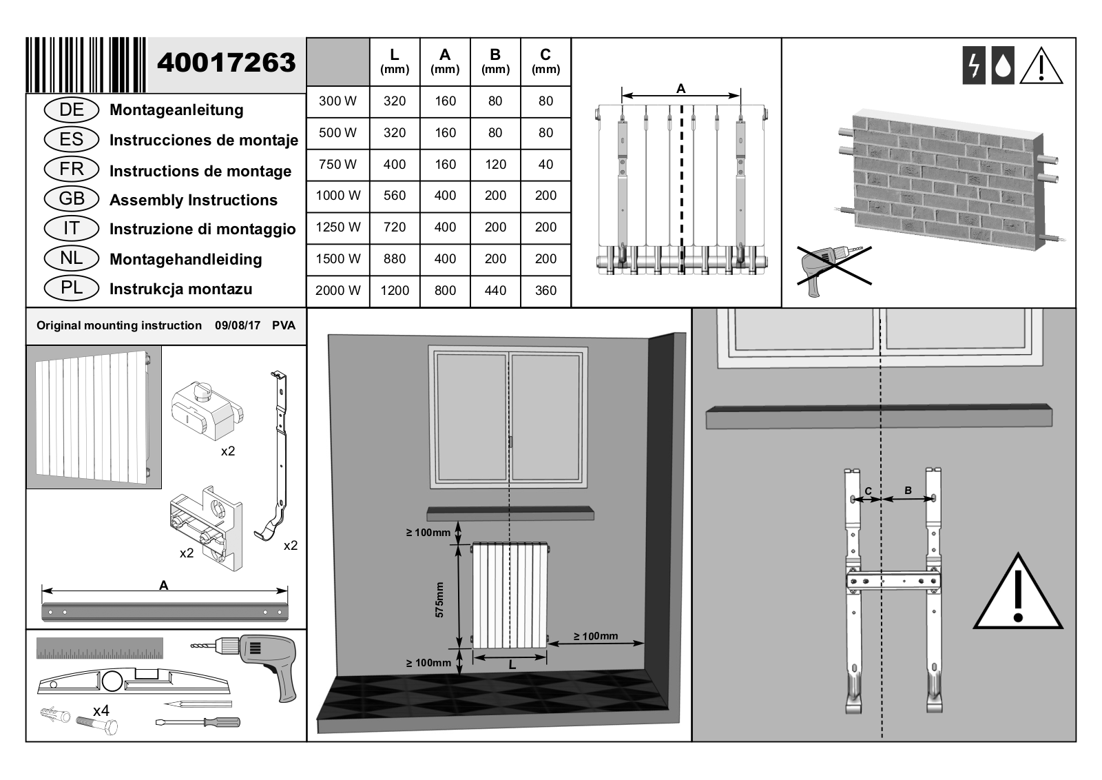 Acova 40017263 Installation Manual